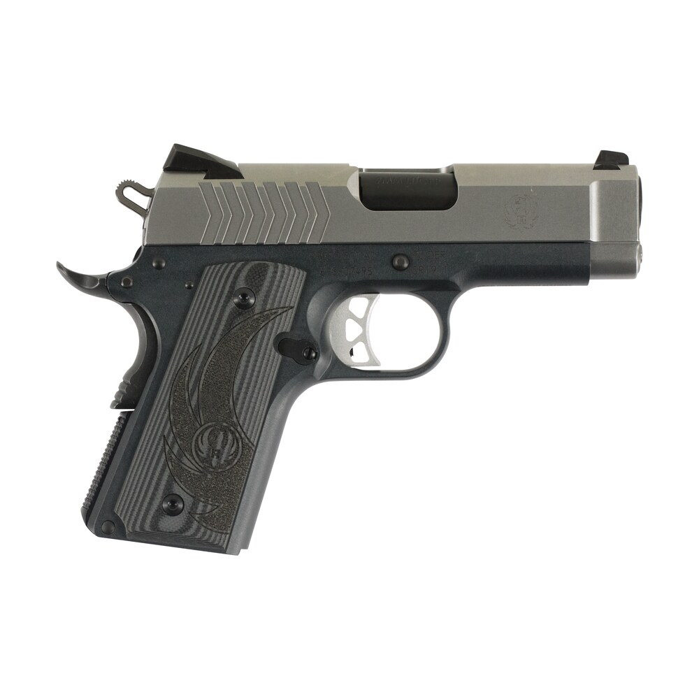 ruger 6758 sr1911 officer style 9mm luger 7+1 3.60" black steel barrel, serrated stainless steel slide, tungsten gray cerakote aluminum frame w/beavertail, deluxe checkered g10 grip Ruger 6758 SR1911 Officer-Style 9mm Luger 7+1 3.60" Black Steel Sports South item 100056