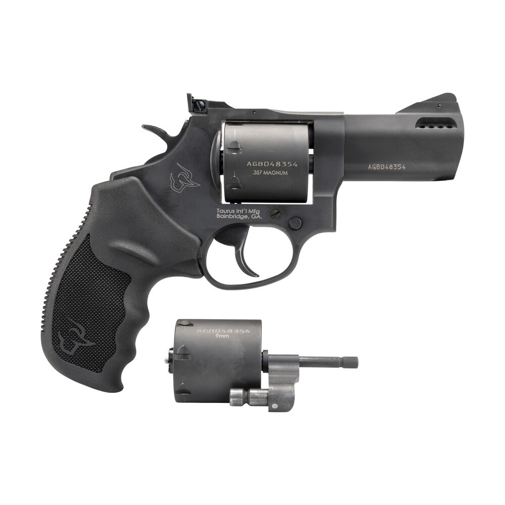 taurus 2 692031 692 medium 38 special +p/357 mag/9mm luger 7 shot 3" matte black ported barrel, cylinder & frame, black ribber grip, transfer bar safety, exposed hammer, 2 cylinders Taurus 2-692031 692 Medium 38 Special +P/357 Mag/9mm Luger 7 Shot 3" Matte Black Ported Sports South item 100191