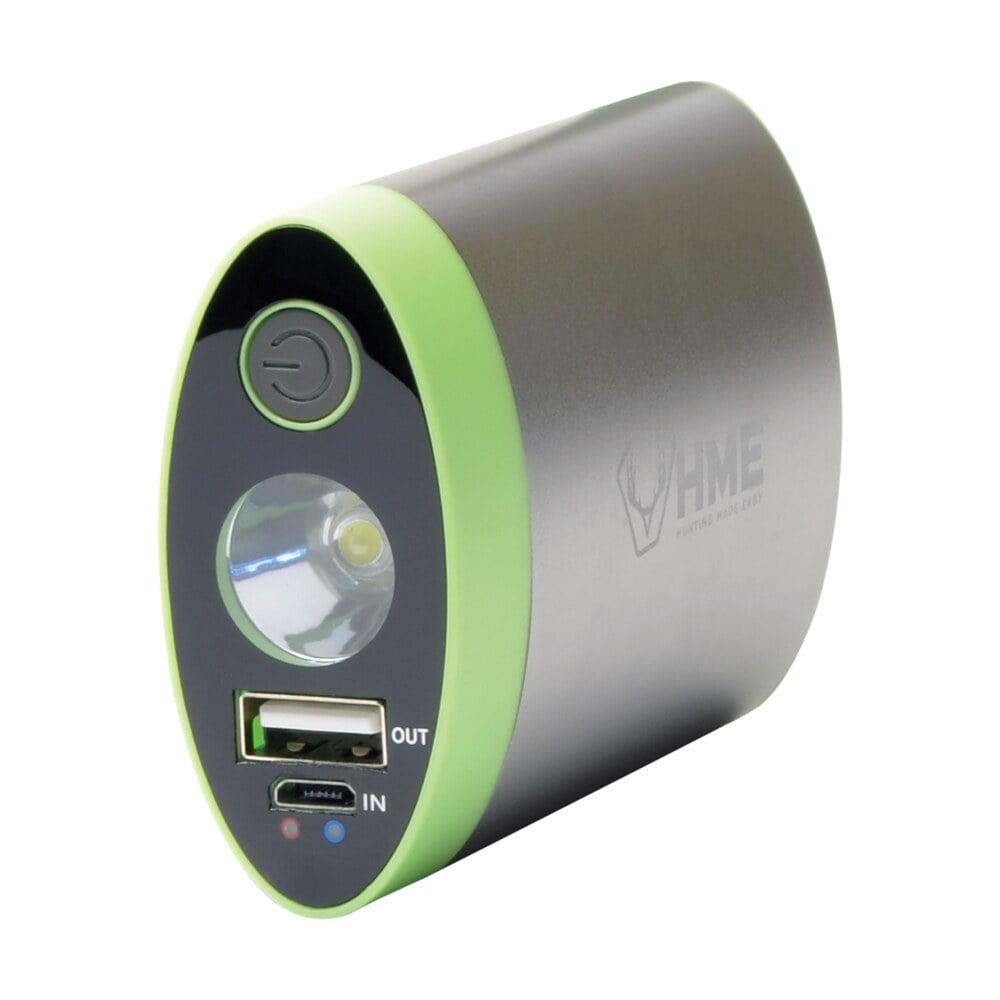 hme hw hand warmer with light abs plastic sliver w/green accent rechargeable lithium ion HME HW Hand Warmer with Light ABS Plastic Sliver Sports South item 101180
