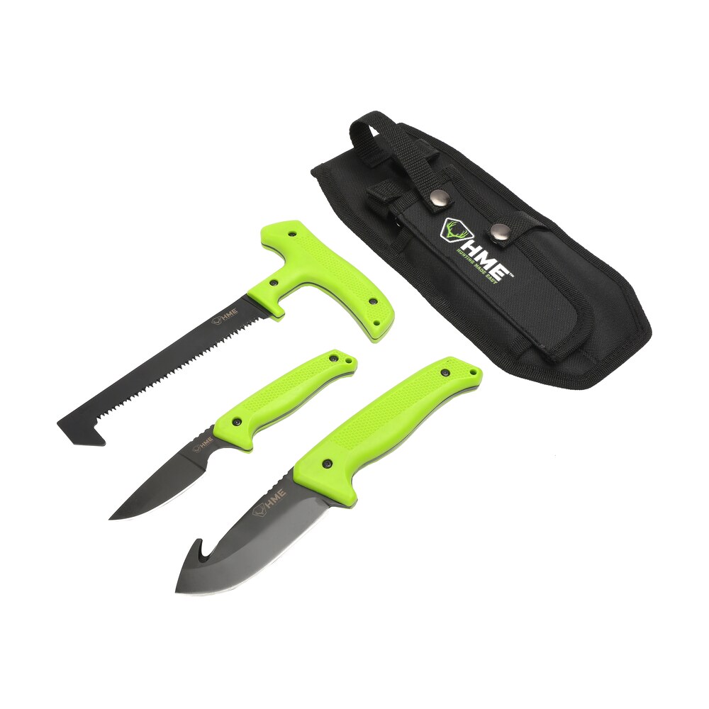 hme kn3pfk 3 piece field kit fixed 420hc stainless steel black oxide thermoplastic rubber green 9.50" gut hook/8.75" saw/7.50" caper HME KN3PFK 3-Piece Field Kit Fixed 420HC Stainless Steel Black Oxide Thermoplastic Rubber Green Sports South item 101246