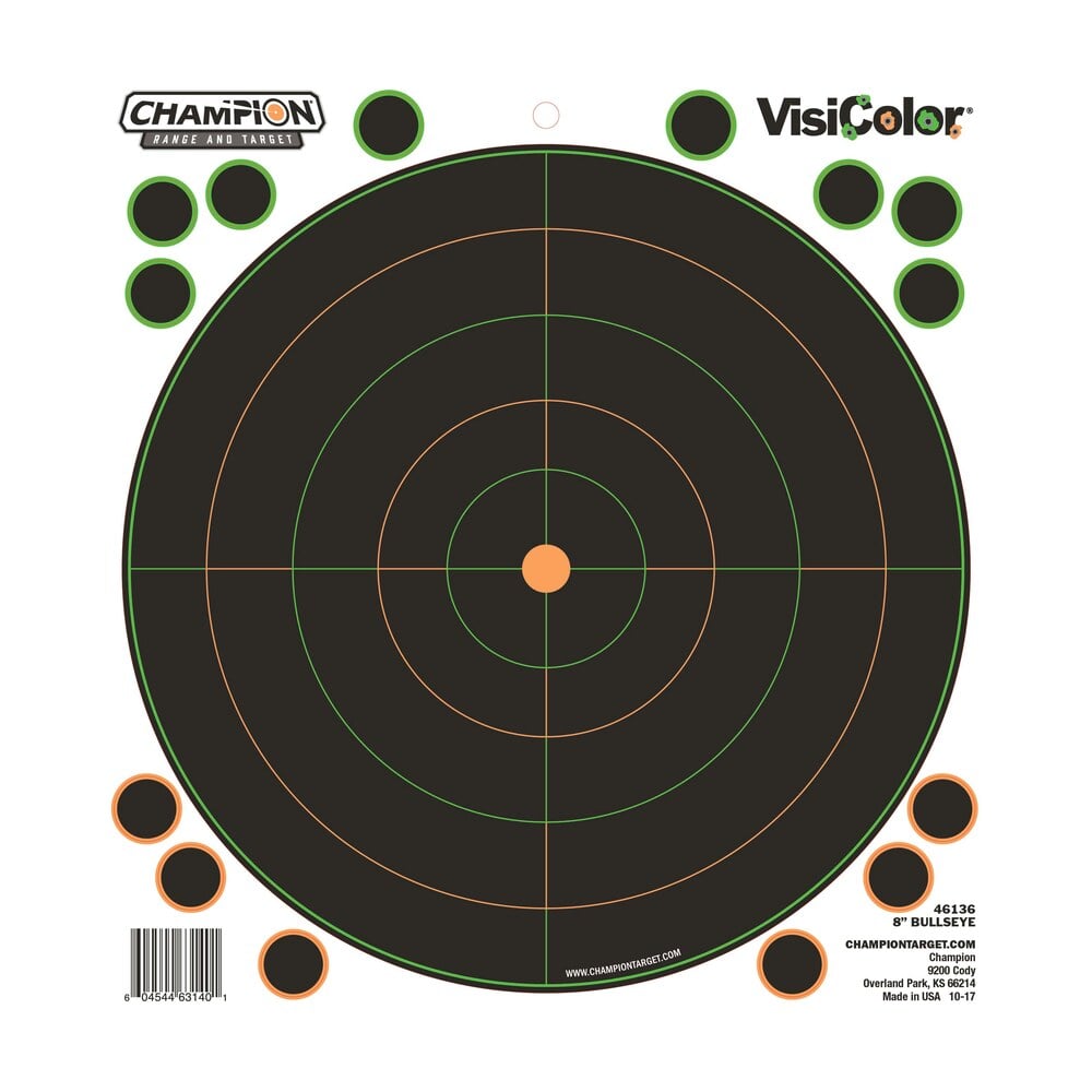 champion targets 46136 visicolor self adhesive paper black/white 8" bullseye 5 pack Champion Targets 46136 VisiColor Self-Adhesive Paper Black/White 8" Bullseye 5 Pack Sports South item 101403