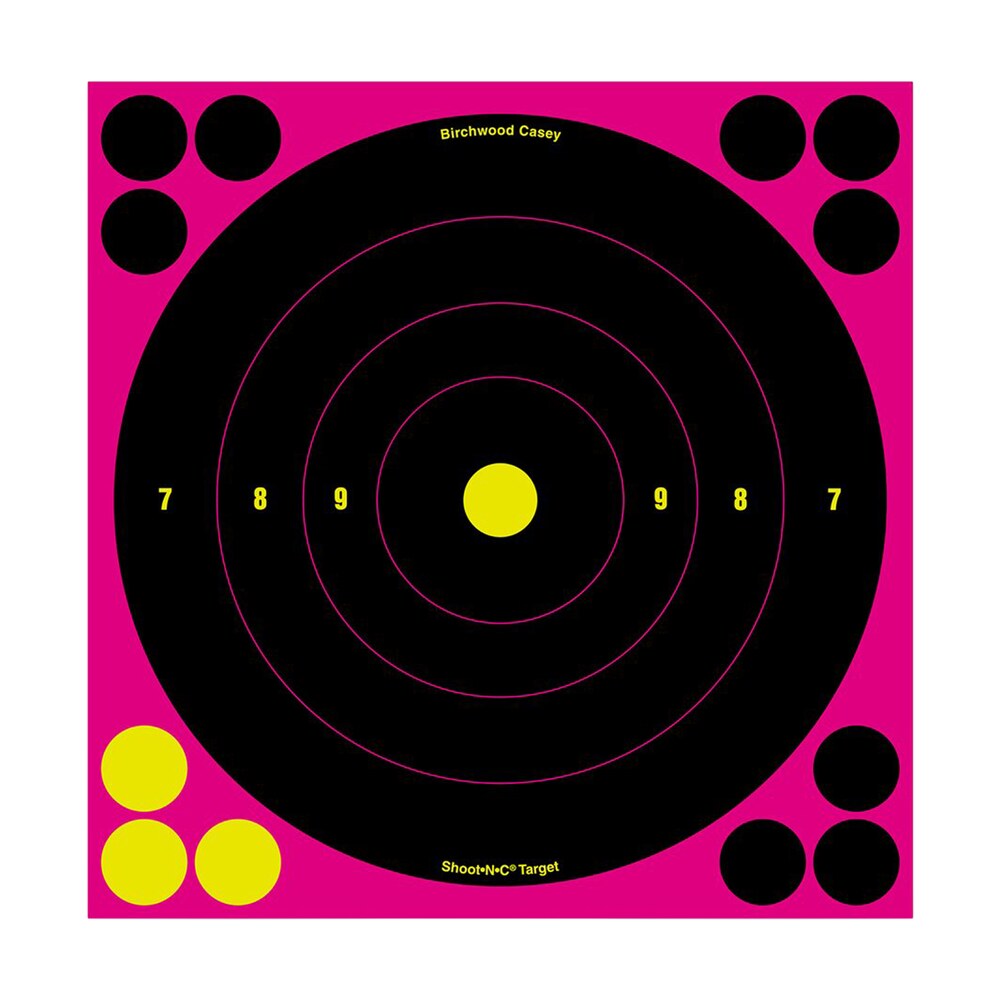 birchwood casey 34808 shoot n c reactive target self adhesive paper black/pink 8" bullseye 6 pack Birchwood Casey 34808 Shoot-N-C Reactive Target Self-Adhesive Paper Black/Pink 8" Bullseye 6 Sports South item 101601