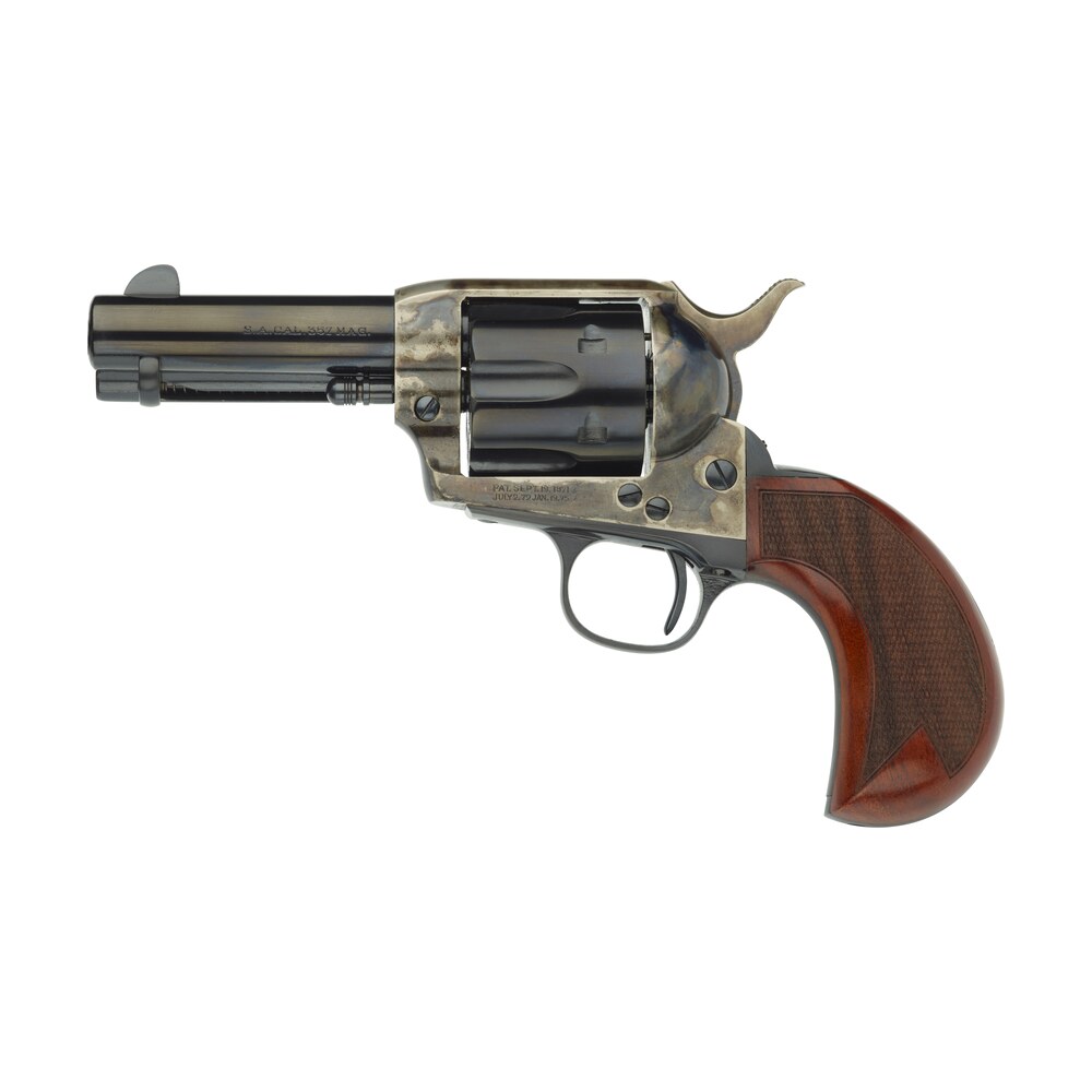 taylors & company 555132 1873 cattleman 357 mag caliber with 3.50" blued finish barrel, 6rd capacity blued finish cylinder, color case hardened finish steel frame & checkered birdshead walnut grip Taylors & Company 555132 1873 Cattleman 357 Mag Caliber Sports South item 101934