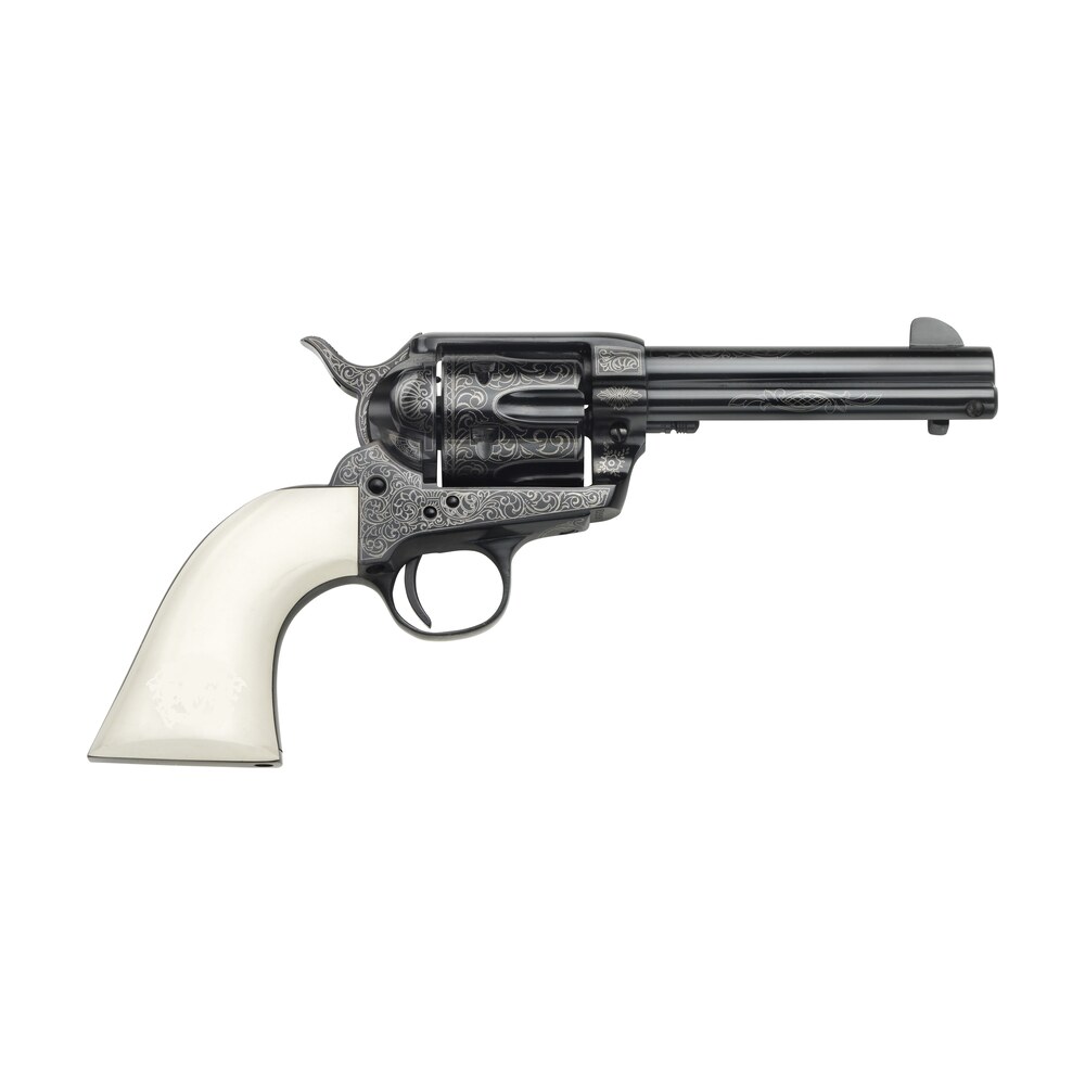 taylors & company 200059 1873 cattleman outlaw legacy 357 mag caliber with 4.75" barrel, 6rd capacity cylinder, overall blued engraved finish steel & ivory synthetic grip Taylors & Company 200059 1873 Cattleman Outlaw Legacy 357 Mag Caliber Sports South item 101955