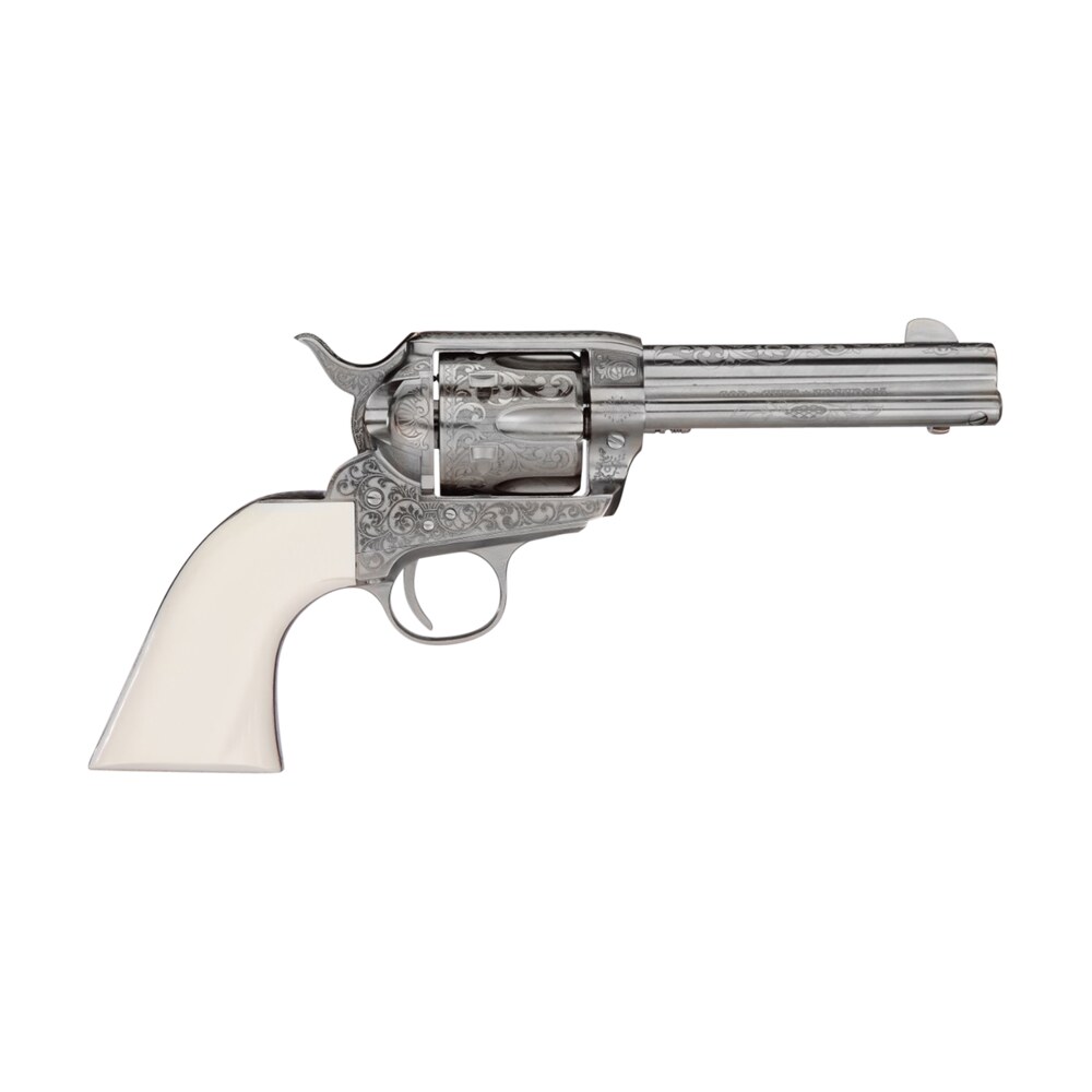 taylors & company 200057 1873 cattleman outlaw legacy 45 colt (lc) caliber with 4.75" barrel, 6rd capacity cylinder, overall nickel engraved finish steel & ivory synthetic grip Taylors & Company 200057 1873 Cattleman Outlaw Legacy 45 Colt (LC) Caliber Sports South item 101958
