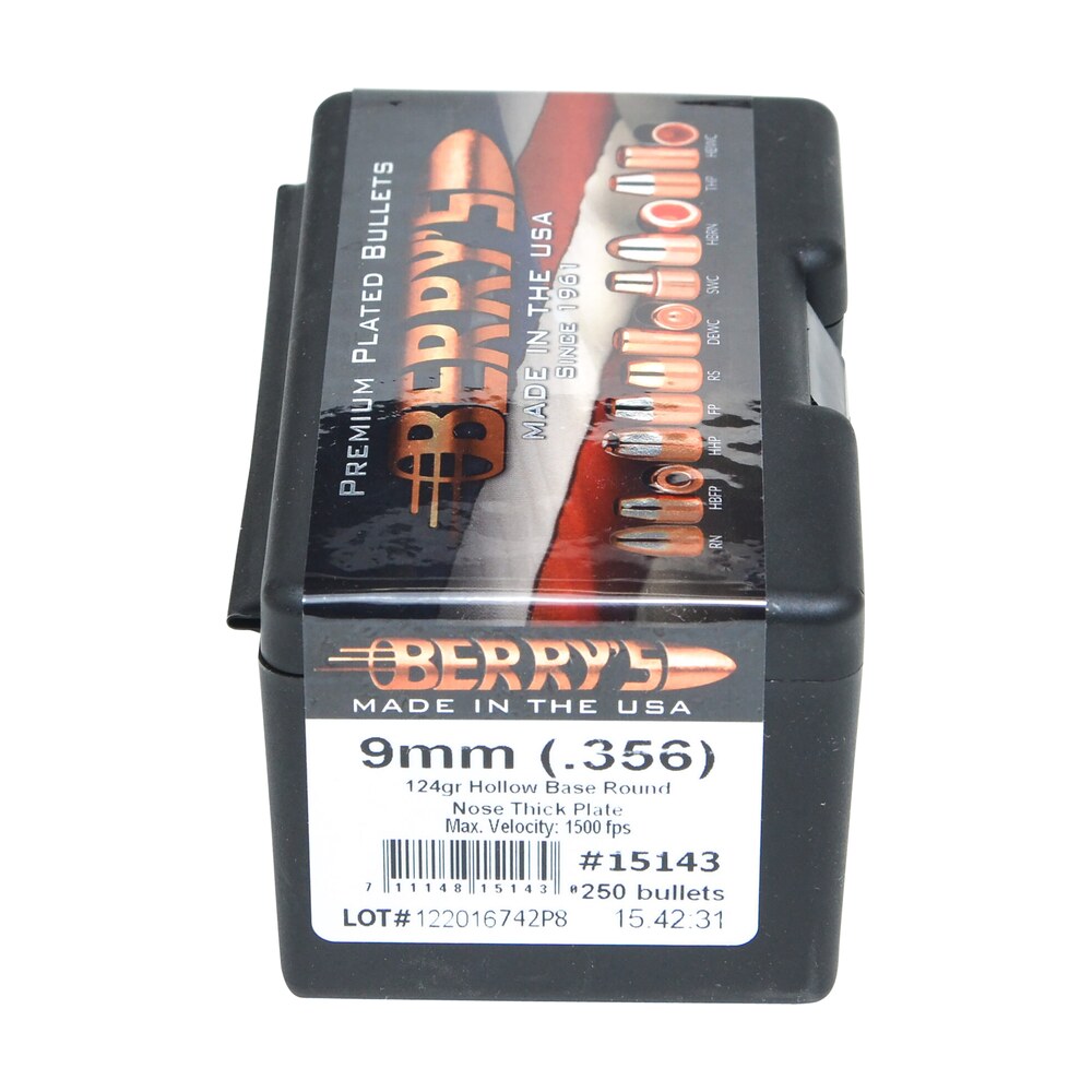 berry's 15143 superior pistol 9mm/356 124gr hollow base round nose thick plate 250/box Berry's 15143 Superior Pistol 9mm/356 124gr Hollow Base Round Nose Thick Plate 250/Box Sports South item 103217