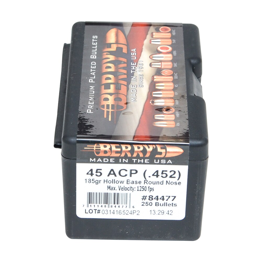 berry's 84477 superior pistol 45cal 185gr hollow base round nose 250/box Berry's 84477 Superior Pistol 45Cal 185gr Hollow Base Round Nose 250/Box Sports South item 103224