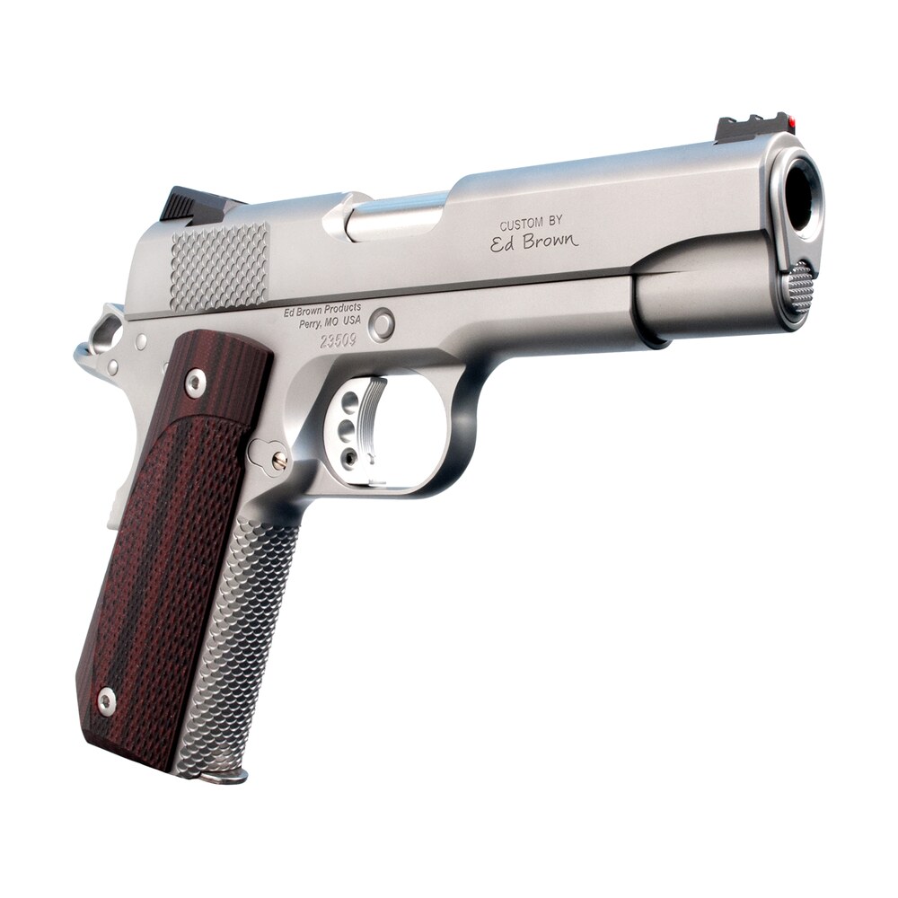 ed brown kc18ss 1911 kobra carry serrated frame 45 acp 7+1 4.25" stainless recessed crown barrel, matte stainless serrated steel slide & frame, laminate wood grip, right hand Ed Brown KC18SS 1911 Kobra Carry Serrated Frame 45 ACP 7+1 4.25" Stainless Recessed Crown Sports South item 103903