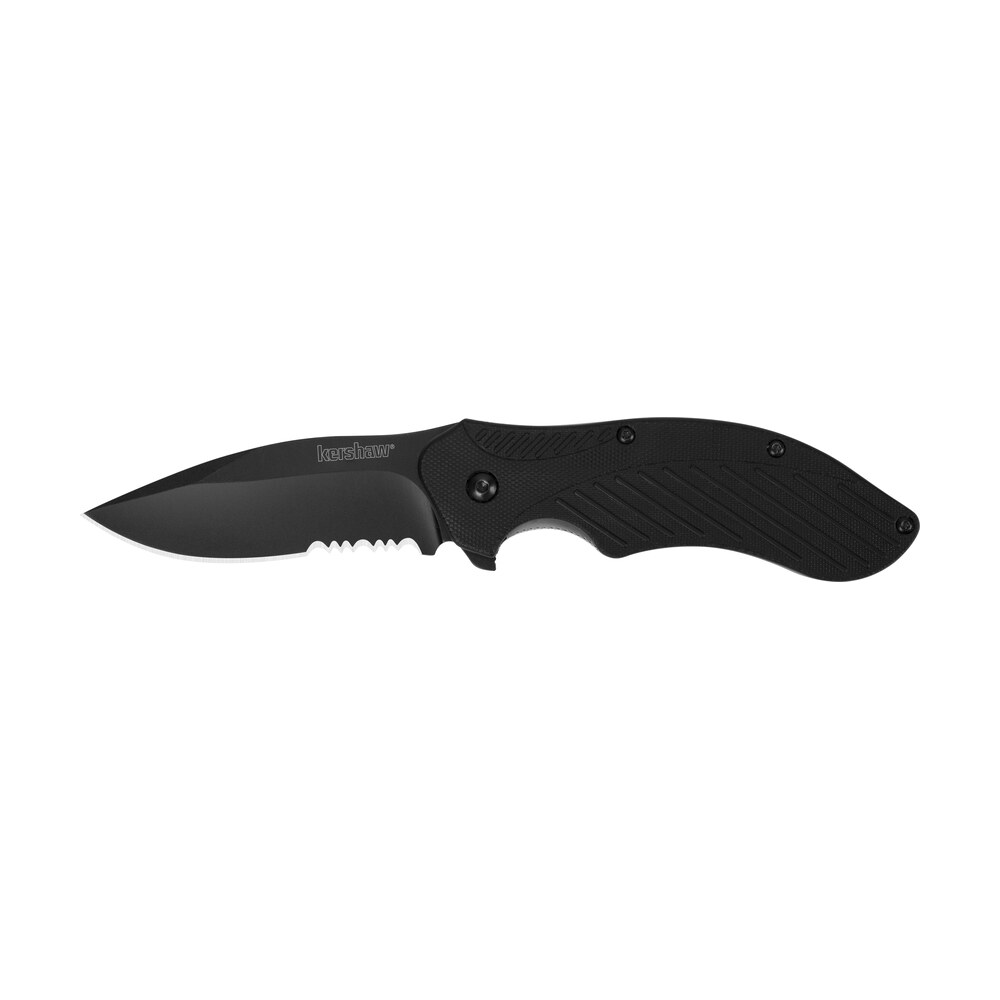 kershaw 1605cktst clash 3.10" folding drop point part serrated black oxide 8cr13mov ss blade black glass filled nylon handle includes pocket clip Kershaw 1605CKTST Clash 3.10" Folding Drop Point Part Serrated Black Oxide 8Cr13MoV SS Blade Sports South item 104075