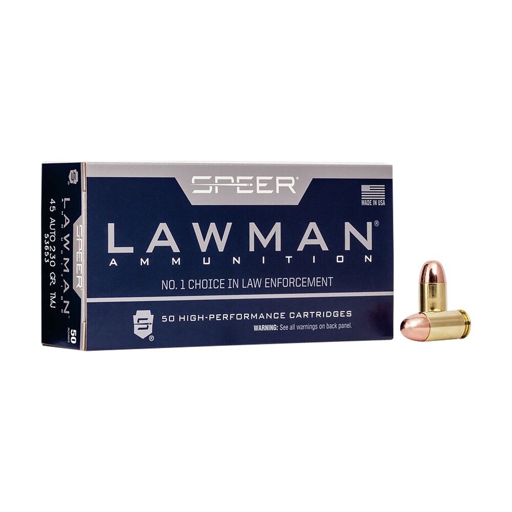 speer 53653 lawman 45acp 230gr total metal jacket flat nose 50 per box/20 case Speer 53653 Lawman 45ACP 230gr Total Metal Jacket Flat Nose 50 Per Box/20 Case Sports South item 104312
