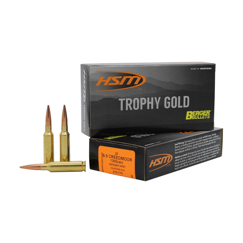 hsm 65crd130vld trophy gold extended range 6.5 creedmoor 130 gr berger hunting vld match 20 per box/ 25 case HSM 65CRD130VLD Trophy Gold Extended Range 6.5 Creedmoor 130 gr Berger Hunting VLD Match 20 Per Sports South item 104992