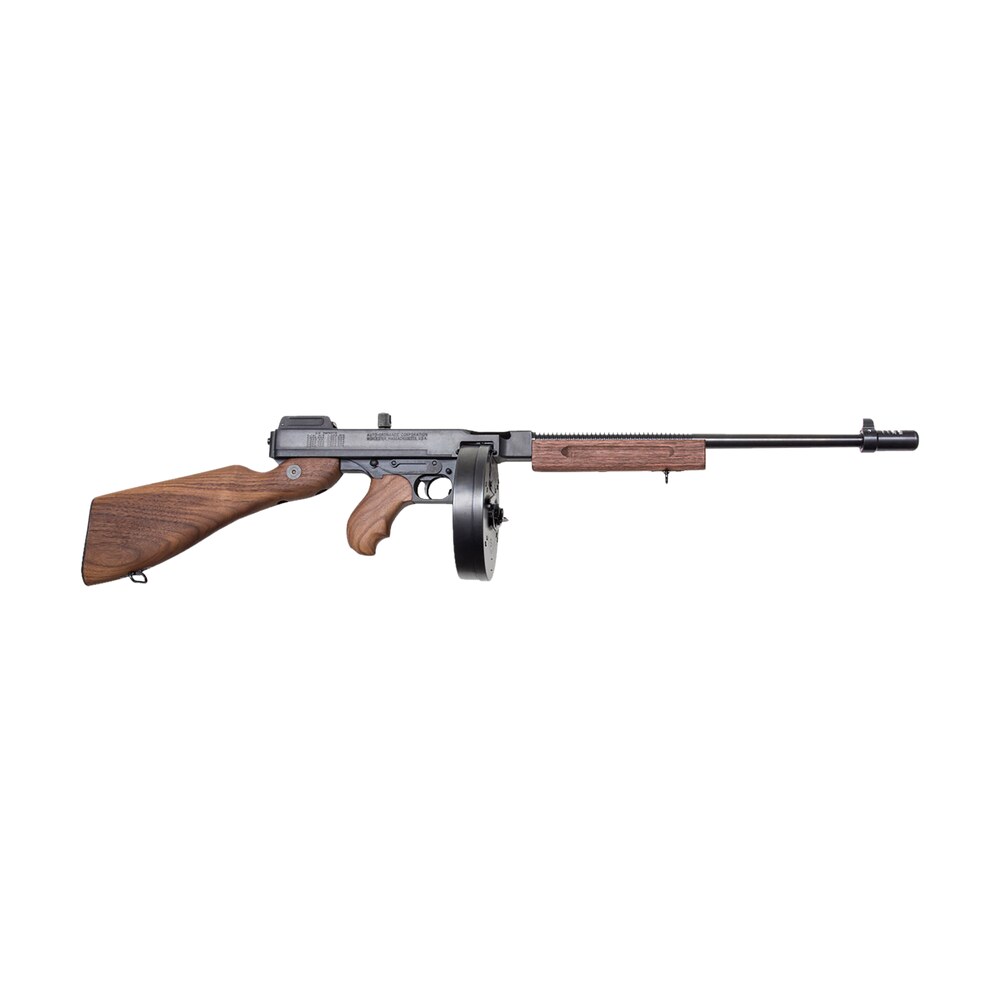 thompson t1dh 1927a 1 deluxe 45 acp caliber with 18" barrel, 10+1 capacity (drum), color case hardened metal finish, american walnut wood stock grip right hand Thompson T1DH 1927A-1 Deluxe 45 ACP Caliber Sports South item 105341