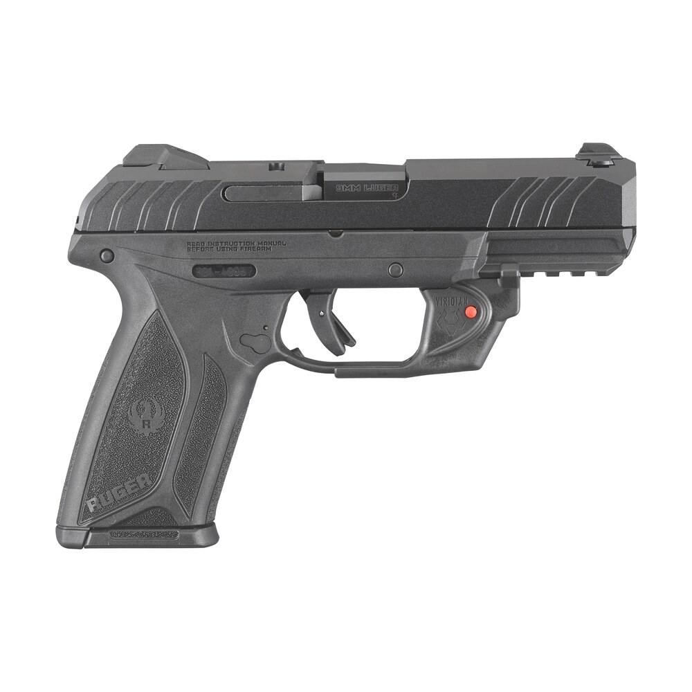 ruger 3816 security 9 9mm luger 4" barrel 15+1, black polymer frame with picatinny acc. rail, front serrated black oxide steel slide, manual safety, includes viridian red laser Ruger 3816 Security-9 9mm Luger 4" Barrel 15+1, Black Polymer Frame Sports South item 105557