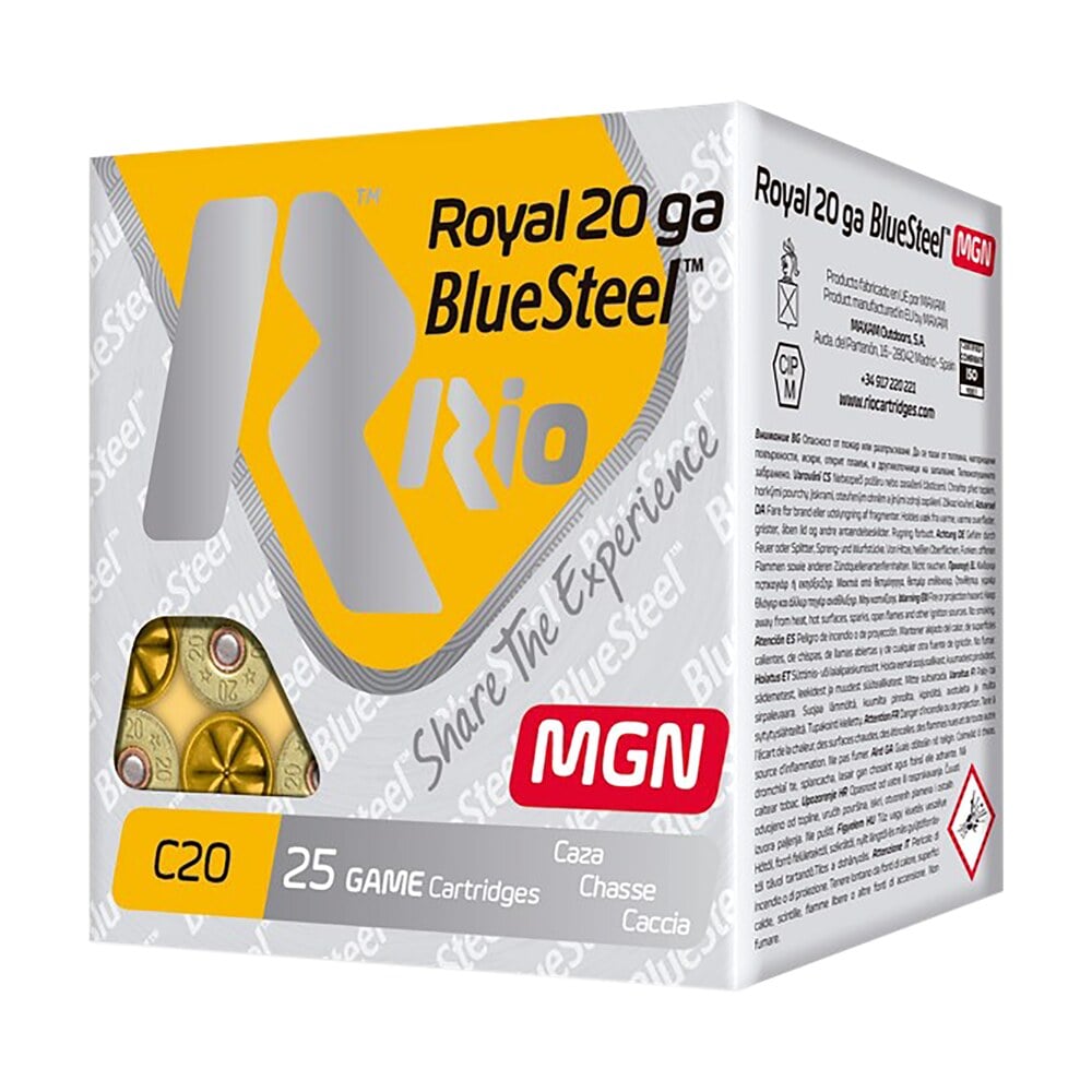 rio ammunition rbsm204 bluesteel royal 20gauge 3" 1oz 4shot 25 per box/10 case Rio Ammunition RBSM204 BlueSteel Royal 20Gauge 3" 1oz 4Shot 25 Per Box/10 Case Sports South item 105589