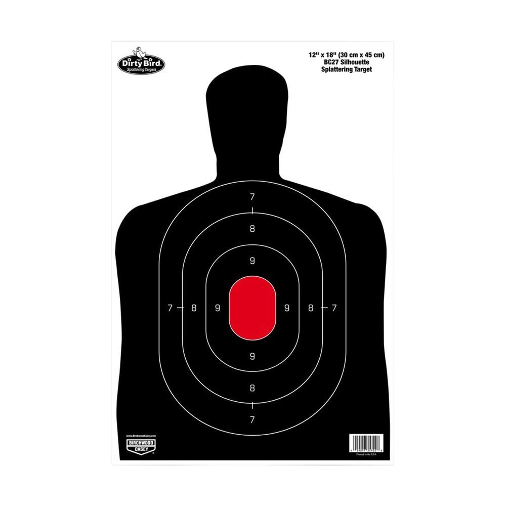 birchwood casey 35702 dirty bird bc 27 silhouette tagboard hanging pistol 12" x 18" black/red 100 per pkg Birchwood Casey 35702 Dirty Bird BC-27 Silhouette Tagboard Hanging Pistol 12" x 18" Black/Red Sports South item 105769