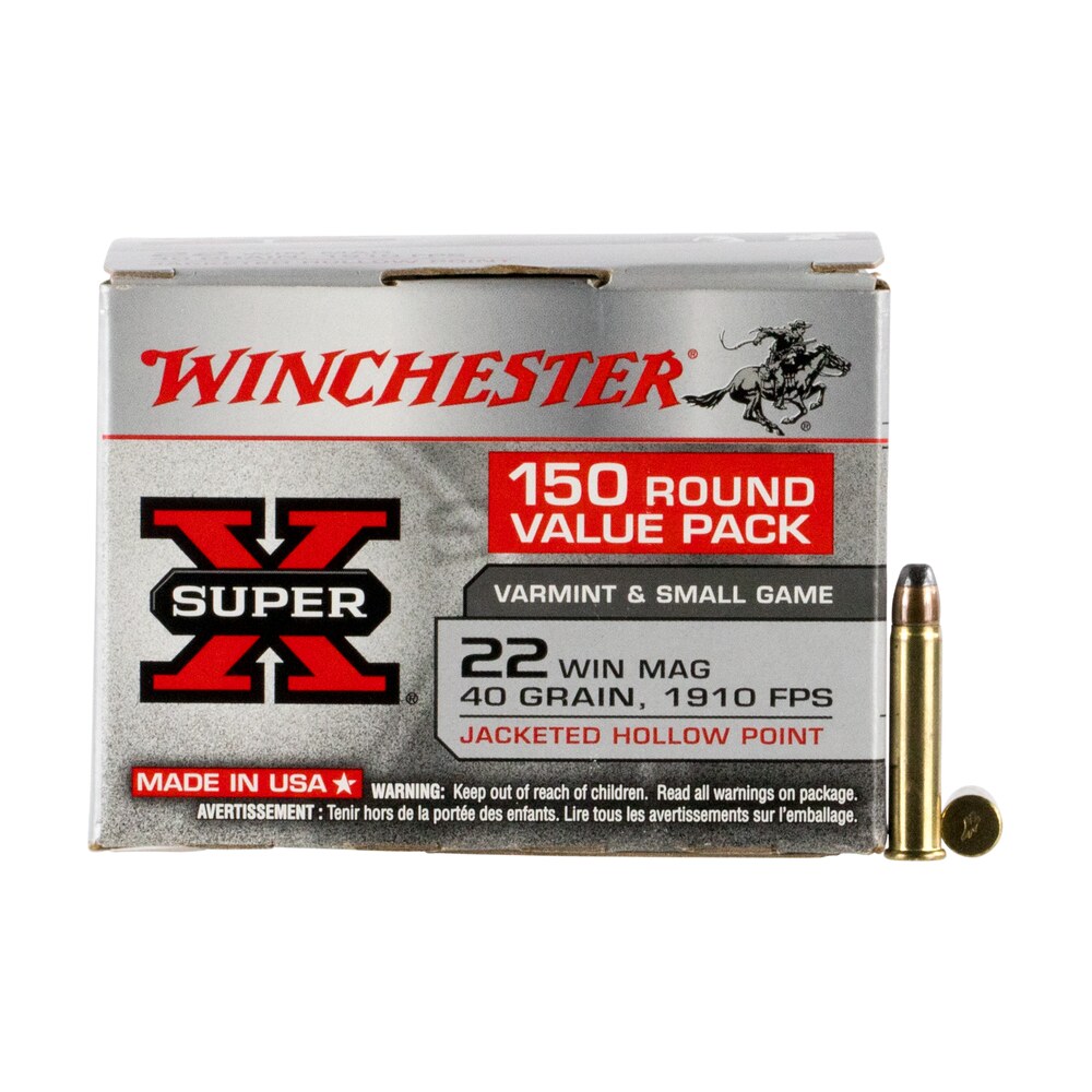 winchester ammo x22mh150 super x value pack 22wmr 40gr jacketed hollow point 150 per box/10 case Winchester Ammo X22MH150 Super X Value Pack 22WMR 40gr Jacketed Hollow Point 150 Per Box/10 Sports South item 105896