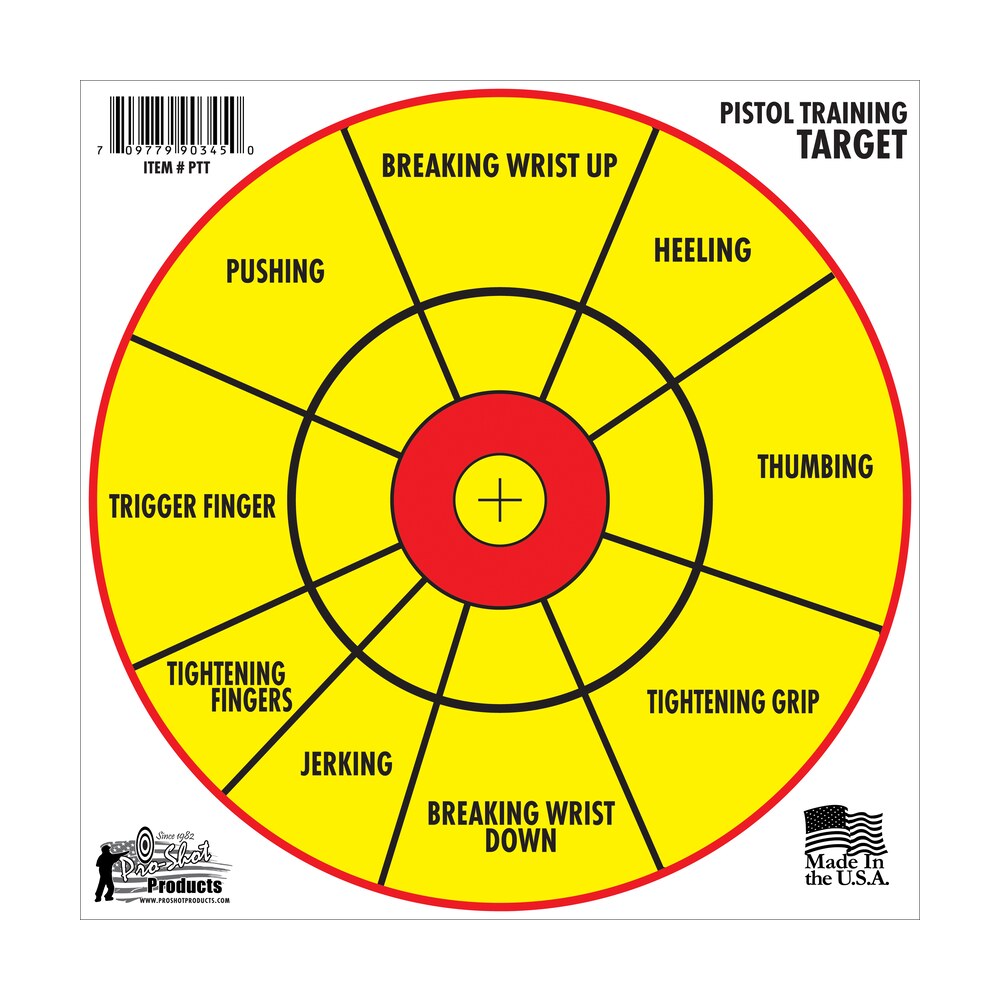 pro shot ptt6pk pistol training 12" diagnostic bullseye hanging paper yellow/red impact enhancement 6 pack Pro-Shot PTT6PK Pistol Training 12" Diagnostic Bullseye Hanging Paper Yellow/Red Impact Sports South item 106367