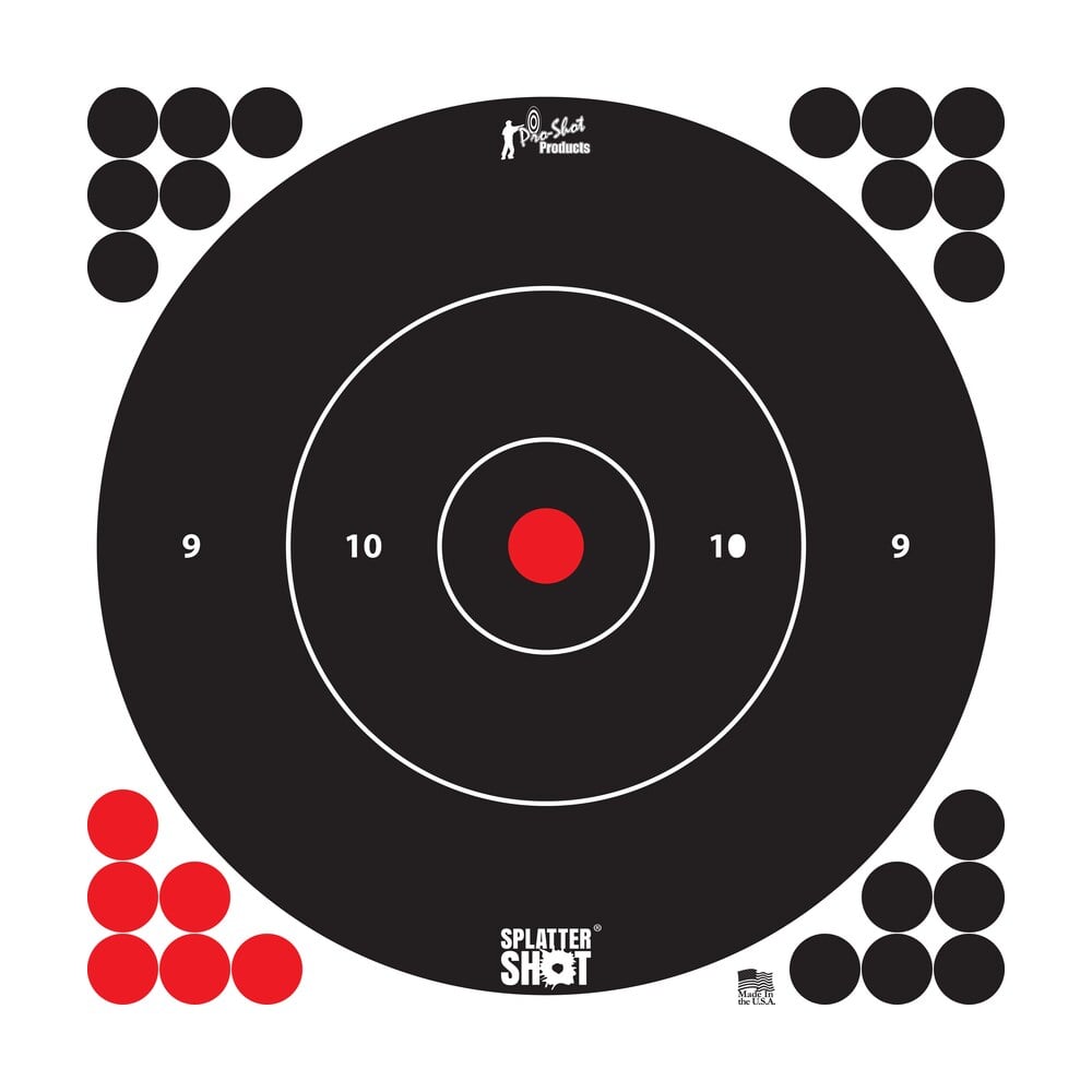pro shot 12bwhte5pk splattershot self adhesive paper black/white 12" bullseye 5 pack Pro-Shot 12BWHTE5PK SplatterShot Self-Adhesive Paper Black/White 12" Bullseye 5 Pack Sports South item 106382