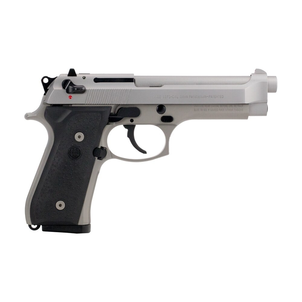 beretta usa js92f510ca 92fs inox *ca compliant full size 9mm luger 10+1 4.90" satin stainless barrel, serrated slide & alloy frame, black stippled rubber grips Beretta USA JS92F510CA 92FS Inox *CA Compliant Full Size 9mm Luger 10+1 4.90" Satin Stainless Sports South item 106565