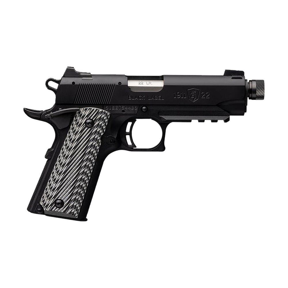 browning 051821490 1911 22 black label compact sr 22 lr 10+1 4.25″ 3.50″ threaded barrel, matte black serrated steel slide & polymer frame w/picatinny rail & beavertail, black/gray textured g10 grips Browning 051821490 1911-22 Black Label Compact SR 22 LR 10+1 4.25" 3.50" Threaded Sports South item 10715