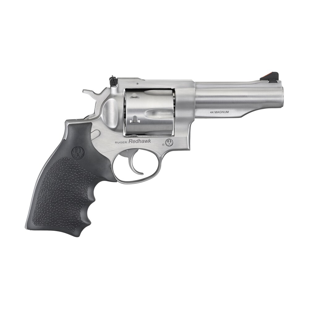 ruger 5044 redhawk 44 special/44 rem mag 6rd, 4.20" satin stainless steel barrel, dual chambered satin stainless cylinder, satin stainless steel frame, hardwood grip, exposed hammer Ruger 5044 Redhawk 44 Special/44 Rem Mag 6rd, 4.20" Satin Stainless Steel Sports South item 107285