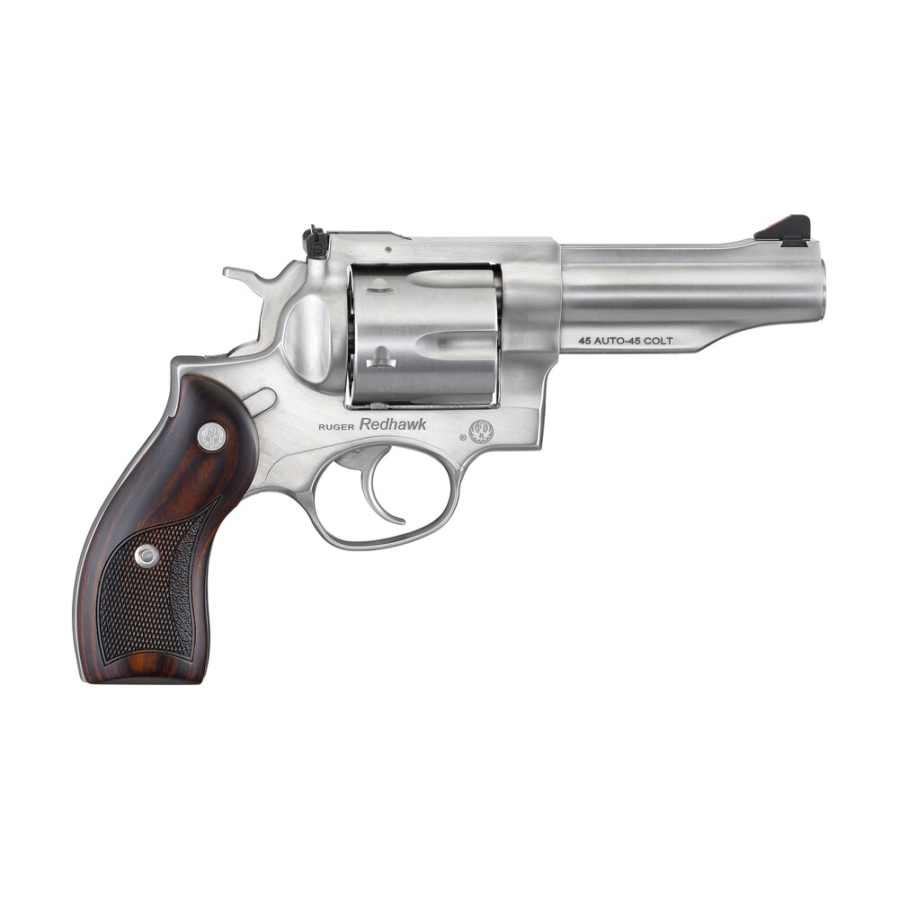 ruger 5050 redhawk 45 acp/45 long colt 6rd, 4.20" satin stainless steel barrel, cylinder & frame, lasered hardwood grip, exposed hammer Ruger 5050 Redhawk 45 ACP/45 Long Colt 6rd, 4.20" Satin Stainless Steel Sports South item 107286