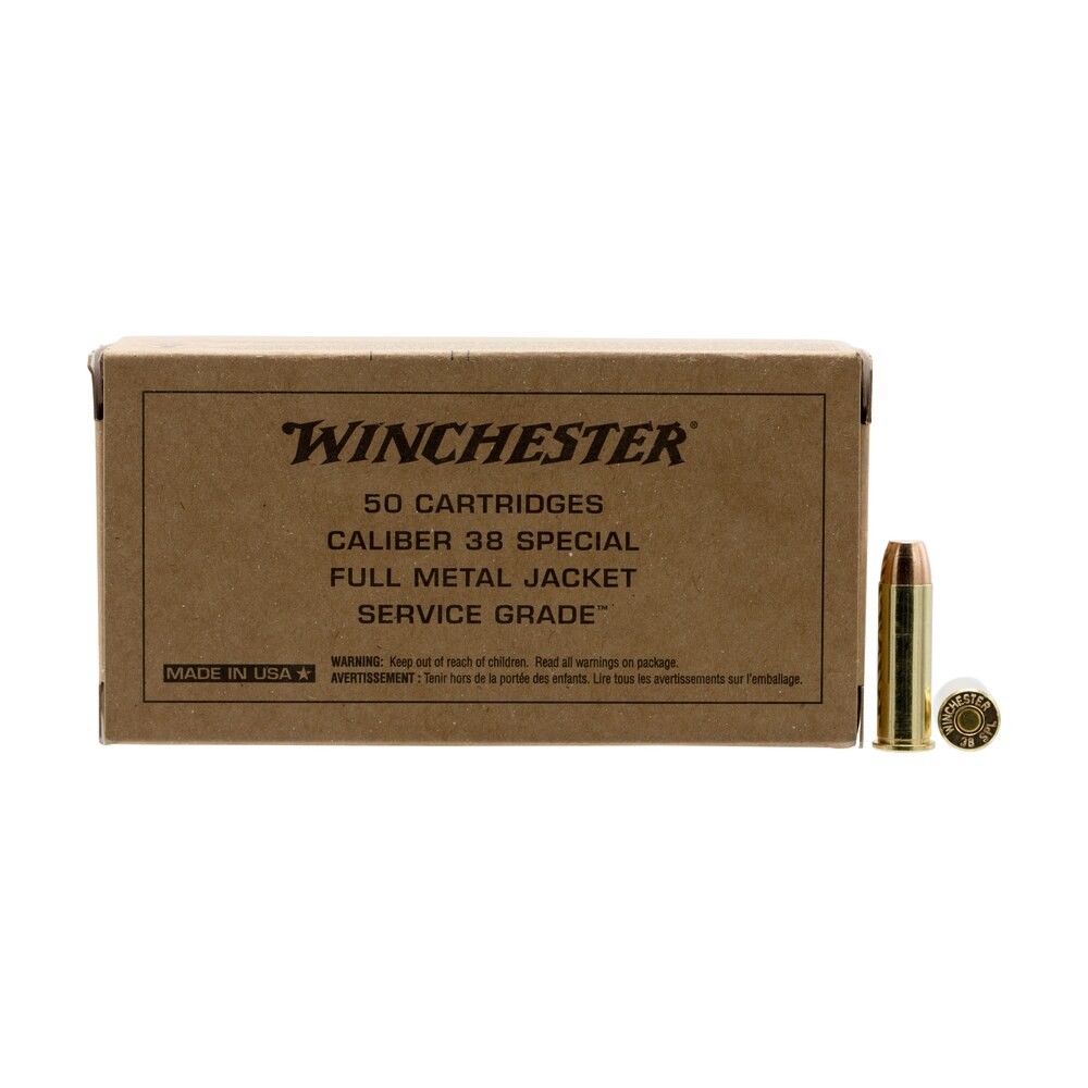 winchester ammo sg38w service grade 38special 130gr full metal jacket flat nose 50 per box/10 case Winchester Ammo SG38W Service Grade 38Special 130gr Full Metal Jacket Flat Nose 50 Per Box/10 Sports South item 107400
