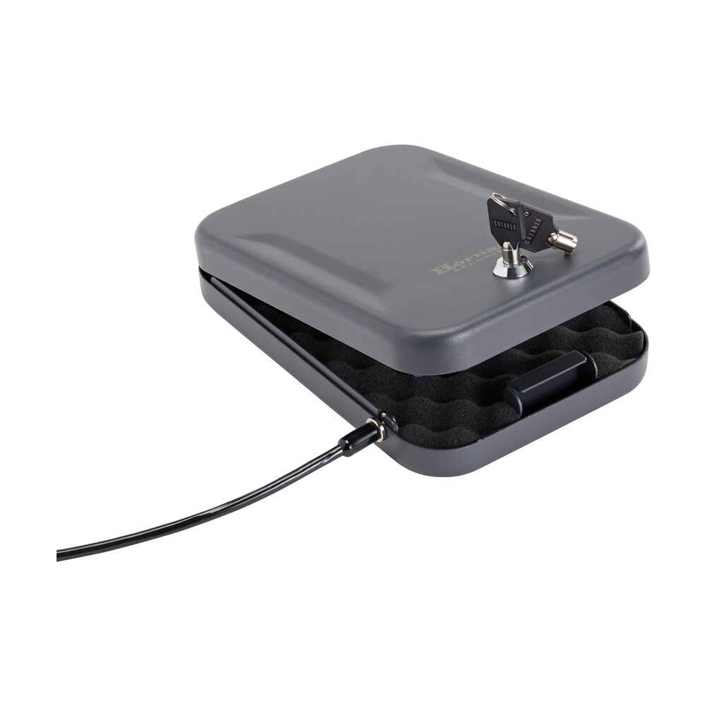 hornady 95200 standard lock box large key entry black steel holds 1 handgun 9.50" l x 6.50" w x 1.75" d Hornady 95200 Standard Lock Box Large Key Entry Black Steel Holds 1 Handgun 9.50" L x 6.50" W x Sports South item 107610