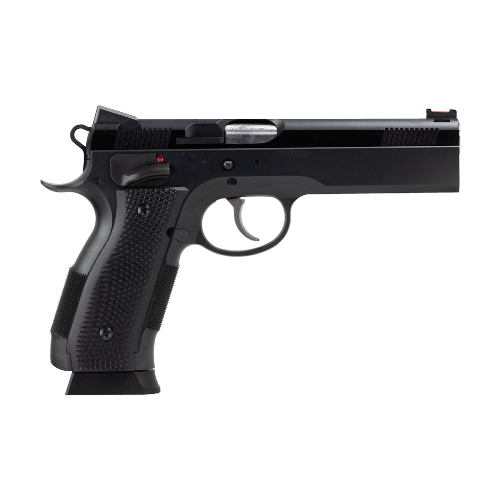 cz usa 91731 a01 ld full size frame 9mm luger 19+1 4.93" black match grade bull barrel, blued serrated steel slide, blued steel frame w/beavertail, black checkered polymer grip CZ-USA 91731 A01-LD Full Size Frame 9mm Luger 19+1 4.93" Black Match Grade Bull Sports South item 107700