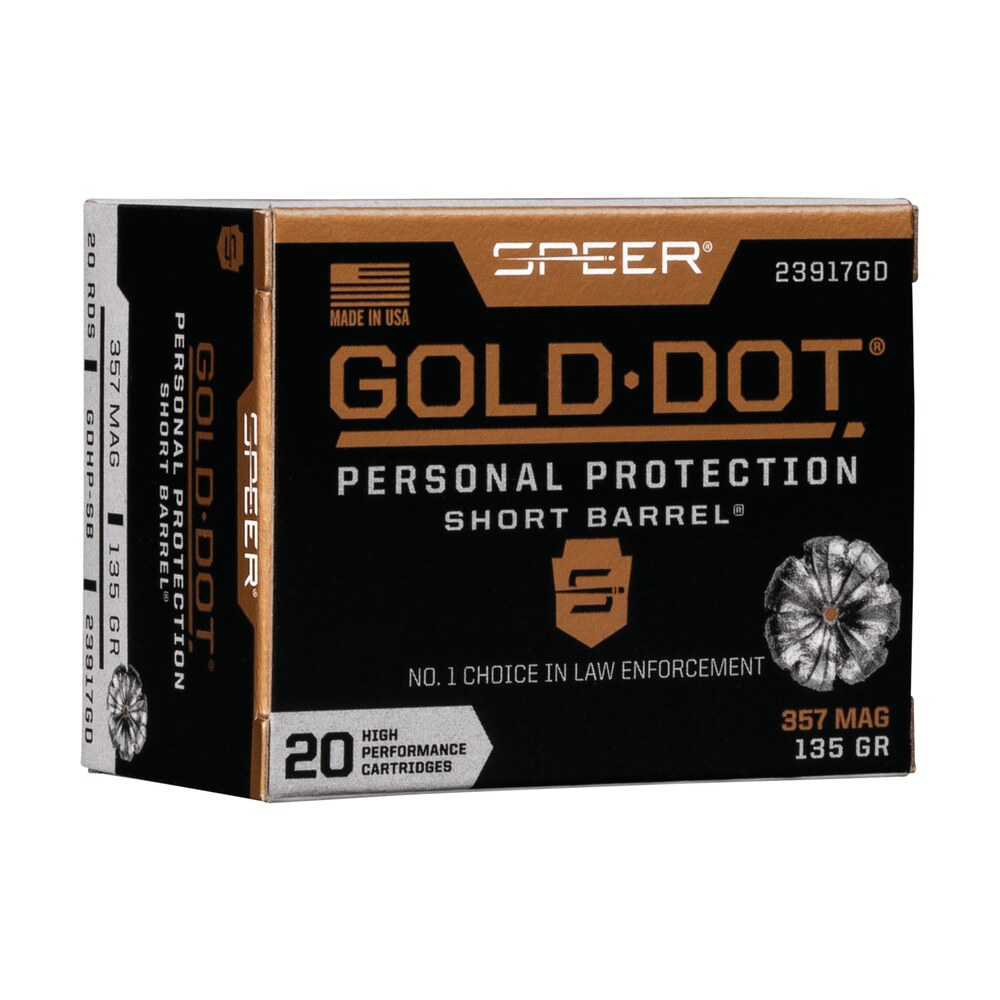 speer 23917gd gold dot personal protection short barrel 357mag 135gr hollow point 20 per box/10 case Speer 23917GD Gold Dot Personal Protection Short Barrel 357Mag 135gr Hollow Point 20 Per Box/10 Sports South item 108162