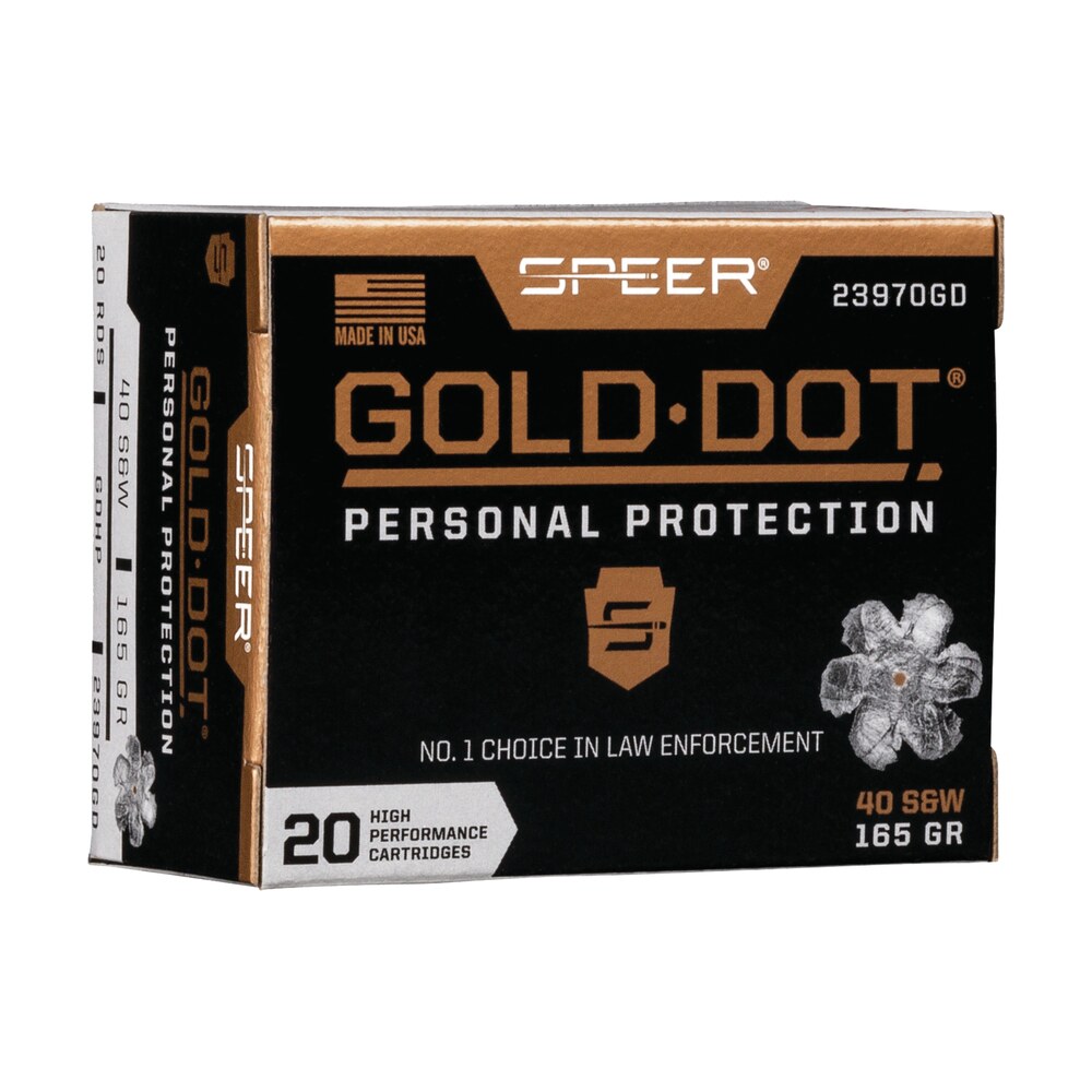 speer 23970gd gold dot personal protection 40s&w 165gr hollow point 20 per box/10 case Speer 23970GD Gold Dot Personal Protection 40S&W 165gr Hollow Point 20 Per Box/10 Case Sports South item 108165