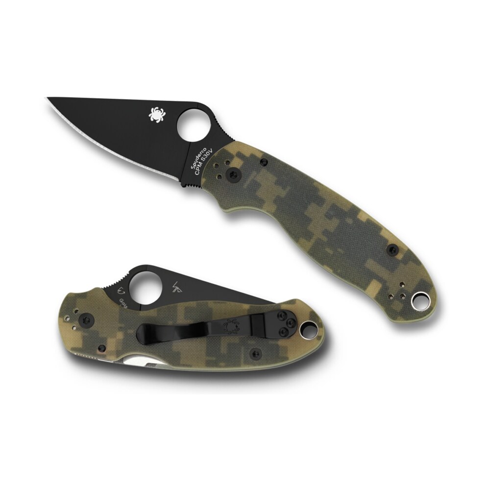 spyderco c223gpcmobk para 3 2.95" folding drop point plain black dlc cpm s30v ss blade camo g10 handle includes pocket clip Spyderco C223GPCMOBK Para 3 2.95" Folding Drop Point Plain Black DLC CPM S30V SS Blade Camo G10 Sports South item 108272