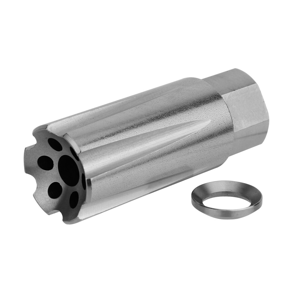 tacfire mz1020ss linear compensator stainless steel with 1/2" 28 tpi threads, 2.05" oal & 0.87" diameter for 5.56x45mm nato ar 15 TacFire MZ1020SS Linear Compensator Stainless Steel Sports South item 108758