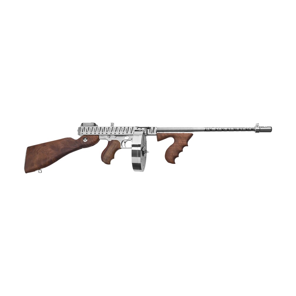 thompson t150dcrts 1927a 1 deluxe 45 acp caliber with 16.50" barrel, 20+1 capacity (stick), 50+1 capacity (drum), hard chrome w/tiger stripe metal finish, american walnut stock wood grip right hand Thompson T150DCRTS 1927A-1 Deluxe 45 ACP Caliber Sports South item 108904
