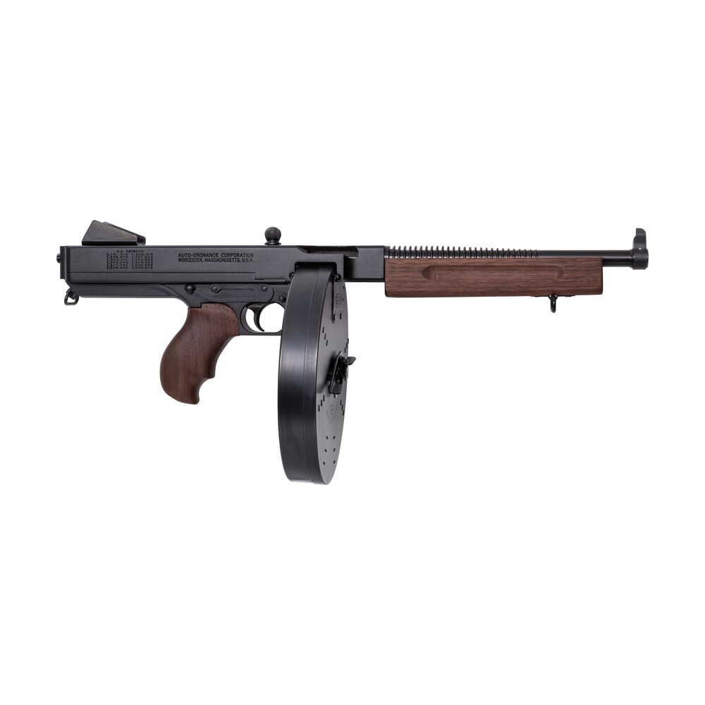 thompson ta5100d 1927a 1 lightweight deluxe 45 acp caliber with 10.50" barrel, 100rd capacity (drum), black hard coat anodized metal finish, american walnut grip, right hand Thompson TA5100D 1927A-1 Lightweight Deluxe 45 ACP Caliber Sports South item 108905