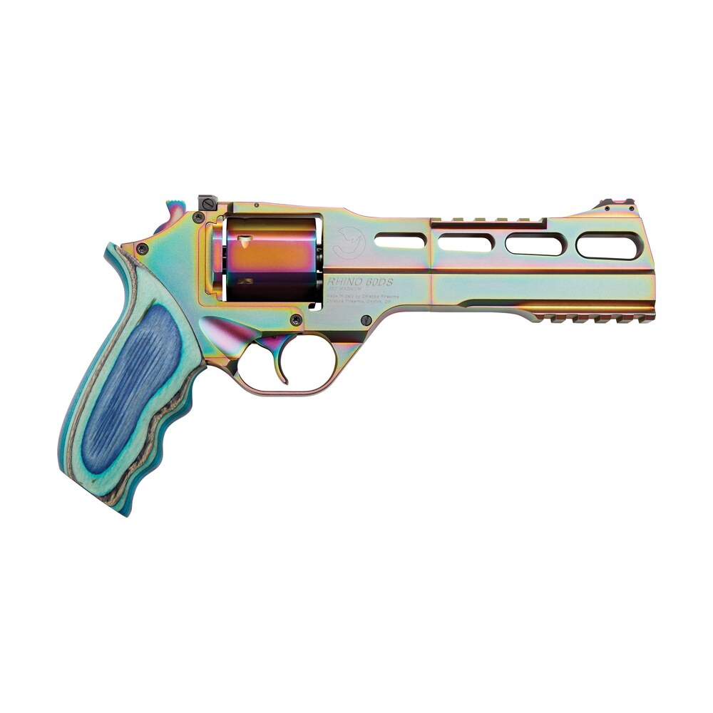 chiappa firearms cf340301 rhino 60sar nebula *ca compliant 357 mag caliber with 6" picatinny rail/vent rib, 6rd capacity cylinder, rainbow pvd metal finish & blue laminate grip Chiappa Firearms CF340301 Rhino 60SAR Nebula *CA Compliant 357 Mag Caliber Sports South item 109138
