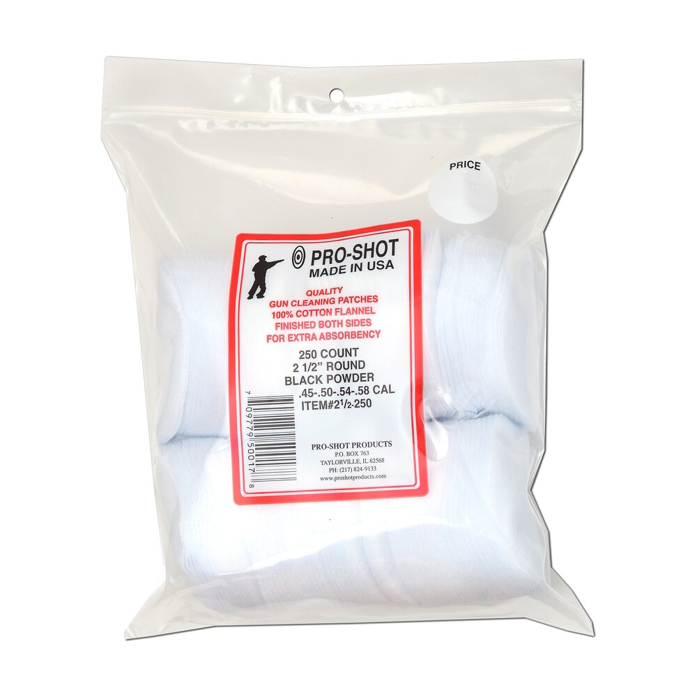 pro shot 212250 cleaning patches .45 .58 cal 2.50" round cotton flannel 250 pack Pro-Shot 212250 Cleaning Patches .45 - .58 Cal 2.50" Round Cotton Flannel 250 Pack Sports South item 109347