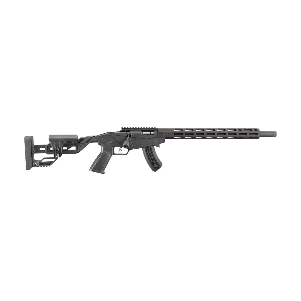 ruger 8404 precision rimfire 22 wmr 15+1 18" threaded barrel, hard coat anodized finish, 15" free float handguards w/m lok slots, synthetic adjustable quick fit precision rimfire stock, black polymer Ruger 8404 Precision Rimfire 22 WMR 15+1 18" Threaded Sports South item 109421
