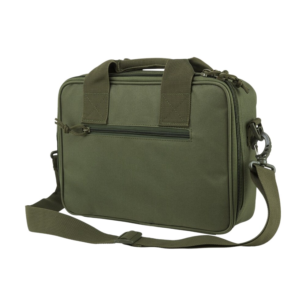 ncstar cpdx2971g vism double pistol range bag w/mag pouches heavy duty lockable zippers for compliance padded carry handle adjustable shoulder strap green NcStar CPDX2971G VISM Double Pistol Range Bag Sports South item 109682