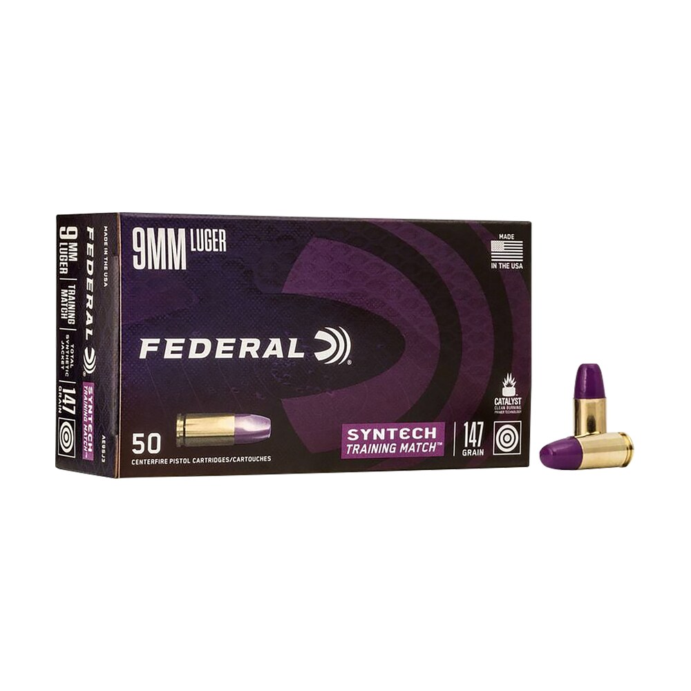 federal ae9sj3 syntech training match 9mmluger 147gr total syntech jacket flat nose 50 per box/10 case Federal AE9SJ3 Syntech Training Match 9mmLuger 147gr Total Syntech Jacket Flat Nose 50 Per Sports South item 110409