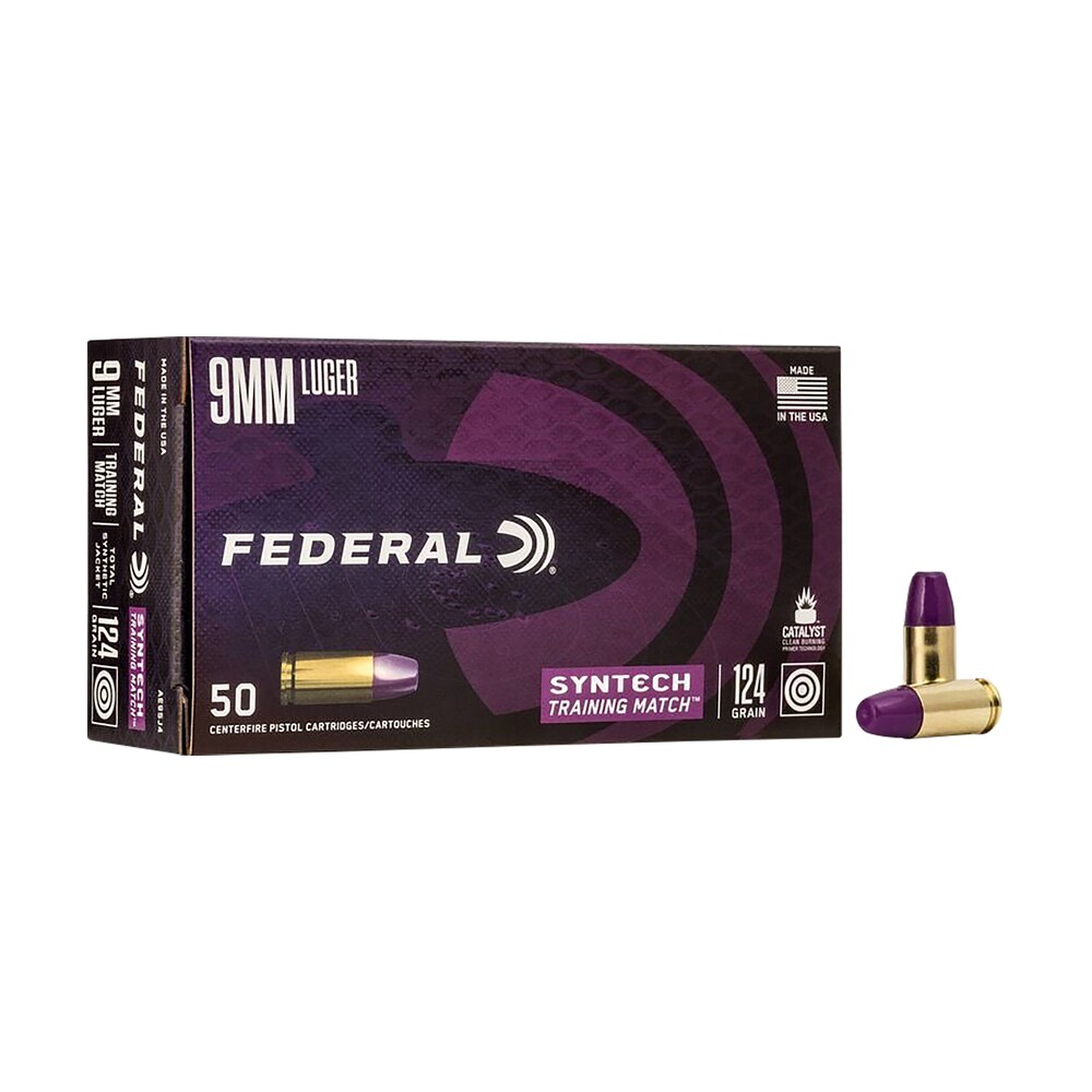 federal ae9sj4 syntech training match 9mmluger 124gr total syntech jacket flat nose 50 per box/10 case Federal AE9SJ4 Syntech Training Match 9mmLuger 124gr Total Syntech Jacket Flat Nose 50 Per Sports South item 110410