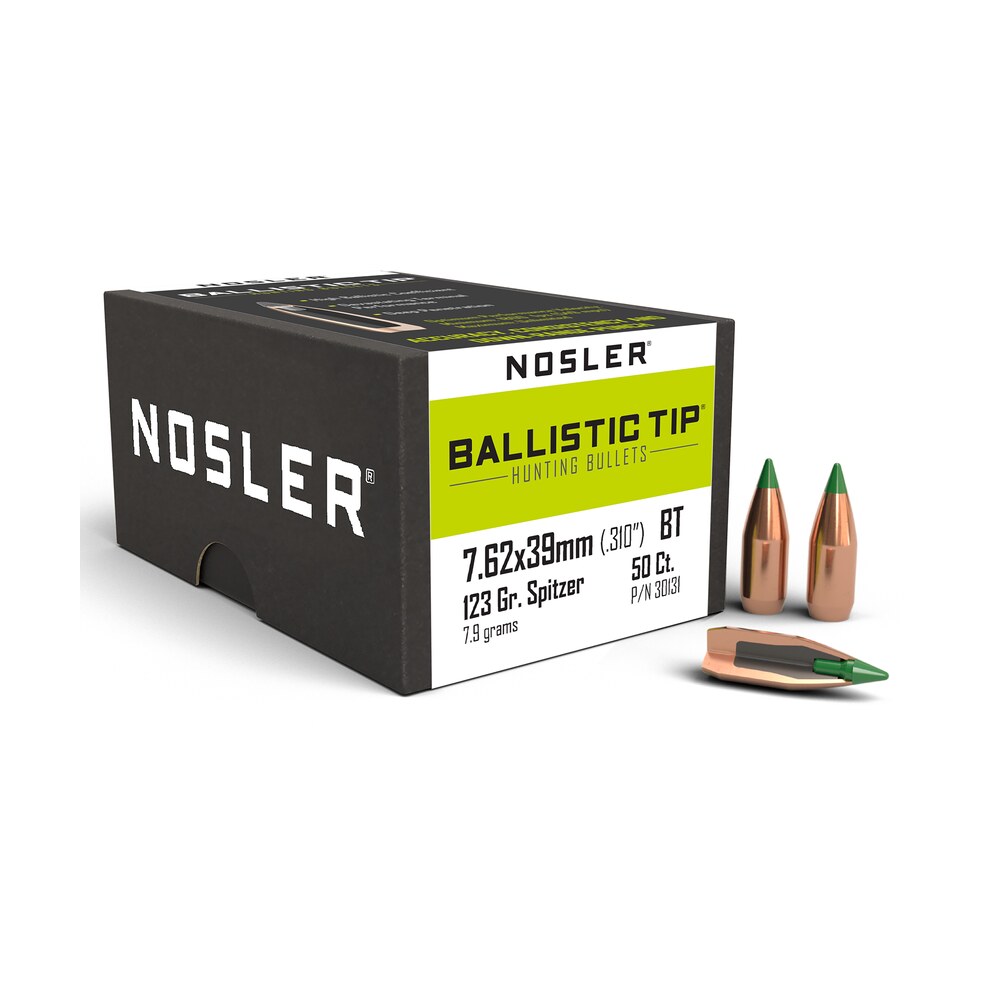nosler 30131 ballistic tip 7.62x39mm 123gr spitzer boat tail 50/box Nosler 30131 Ballistic Tip 7.62x39mm 123gr Spitzer Boat Tail 50/Box Sports South item 110646