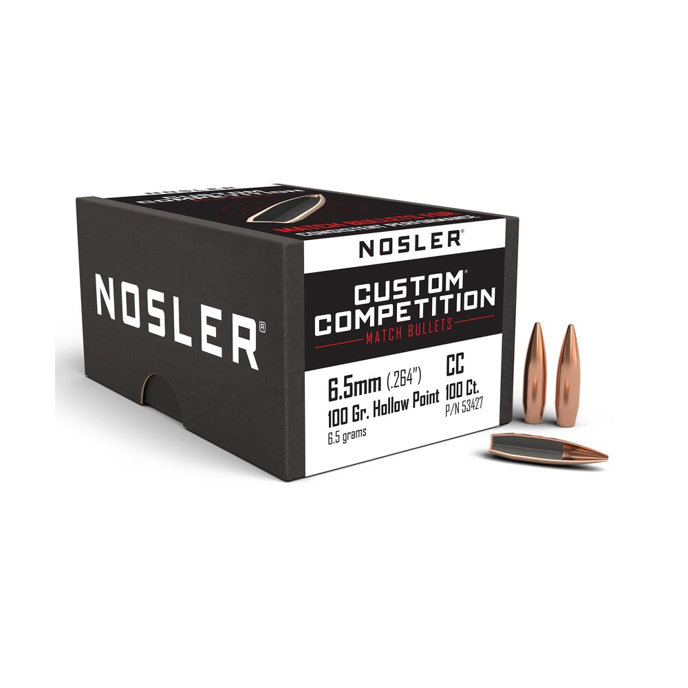 nosler 53427 custom competition 6.5mm 100gr hollow point boat tail 100/box Nosler 53427 Custom Competition 6.5mm 100gr Hollow Point Boat Tail 100/Box Sports South item 110651