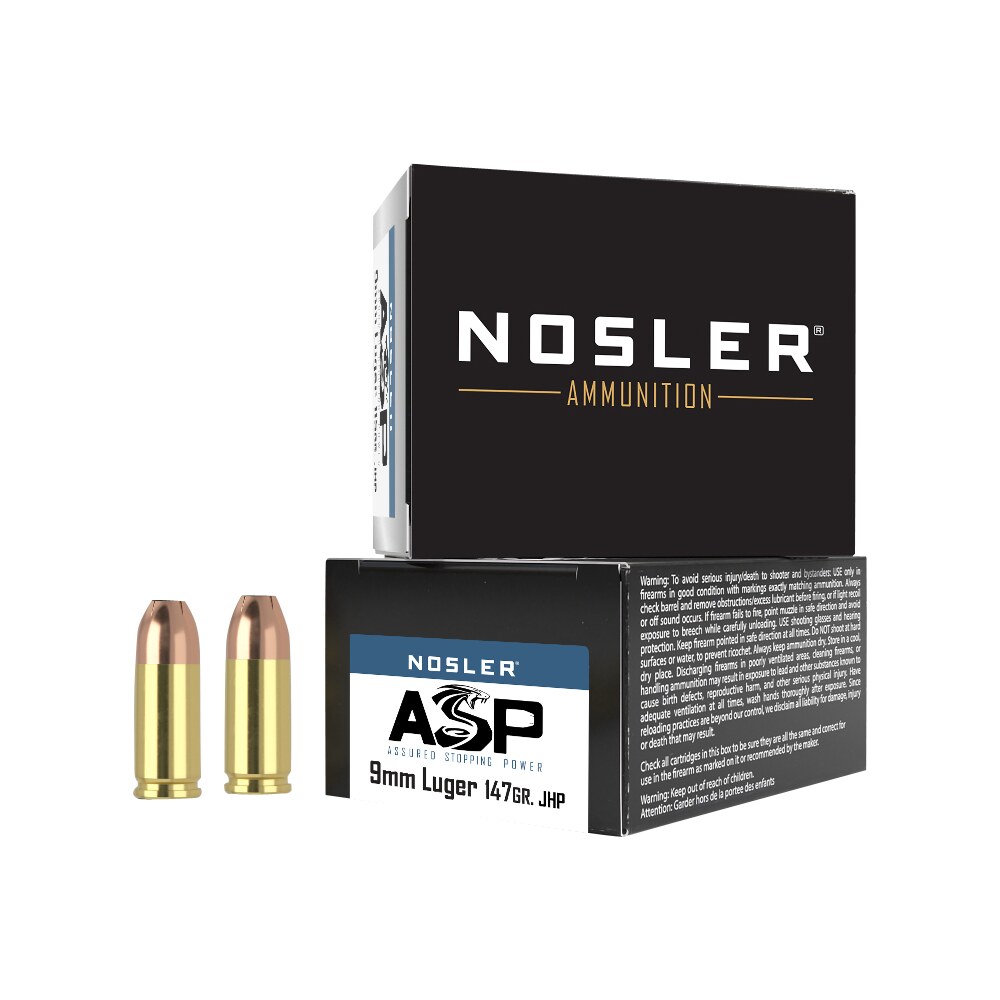 nosler 51290 assured stopping power handgun 9mmluger 147gr jacketed hollow point 20 per box/20 case Nosler 51290 Assured Stopping Power Handgun 9mmLuger 147gr Jacketed Hollow Point 20 Per Box/20 Sports South item 110679