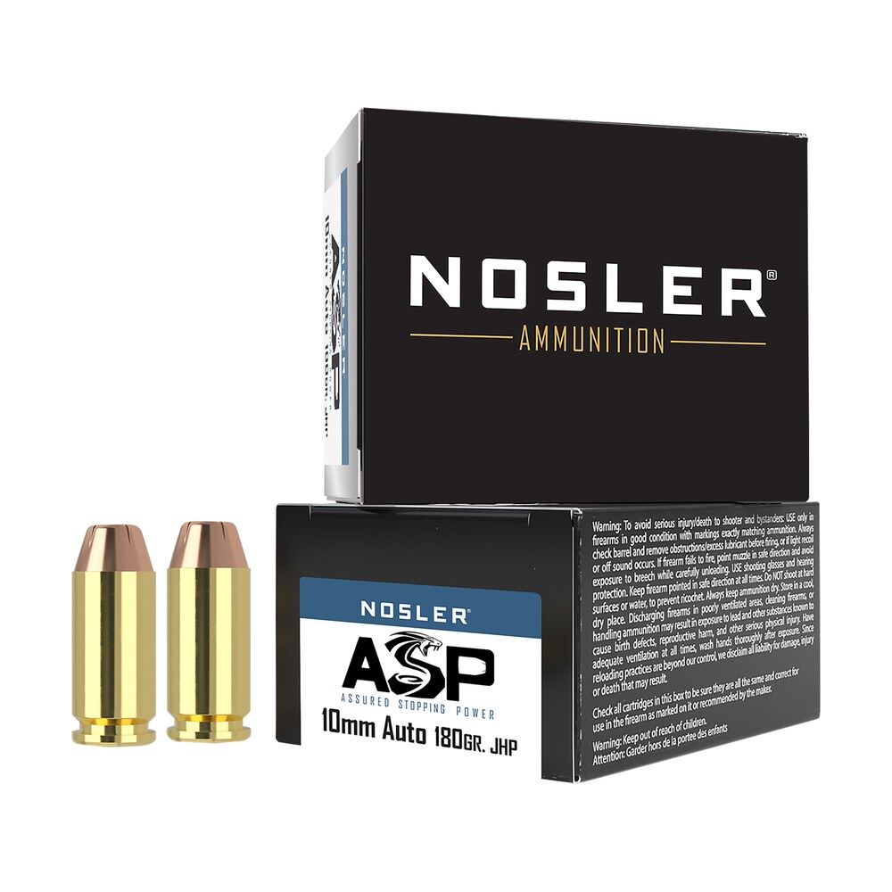 nosler 51400 assured stopping power handgun 10mmauto 180gr jacketed hollow point 20 per box/20 case Nosler 51400 Assured Stopping Power Handgun 10mmAuto 180gr Jacketed Hollow Point 20 Per Box/20 Sports South item 110681