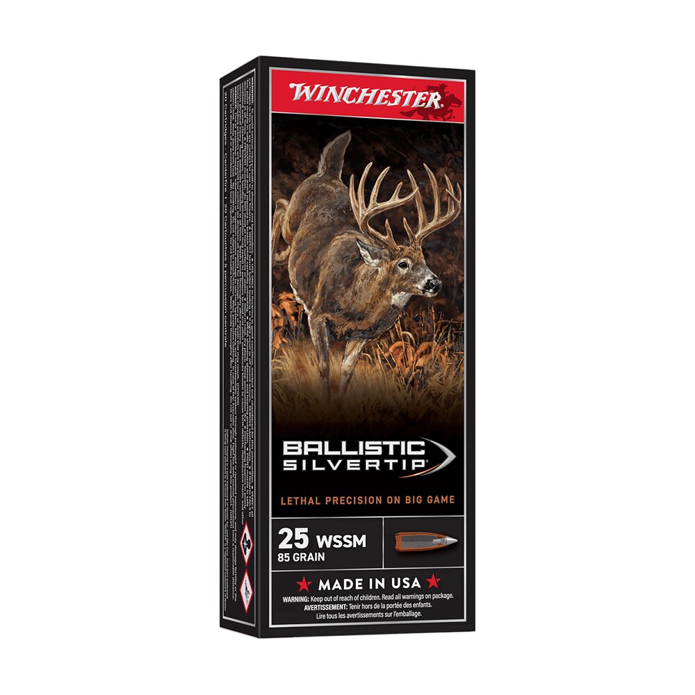 winchester ammo sbst25wss ballistic silvertip 25wssm 85gr fragmenting polymer tip 20 per box/10 case Winchester Ammo SBST25WSS Ballistic Silvertip 25WSSM 85gr Fragmenting Polymer Tip 20 Per Box/10 Sports South item 11092
