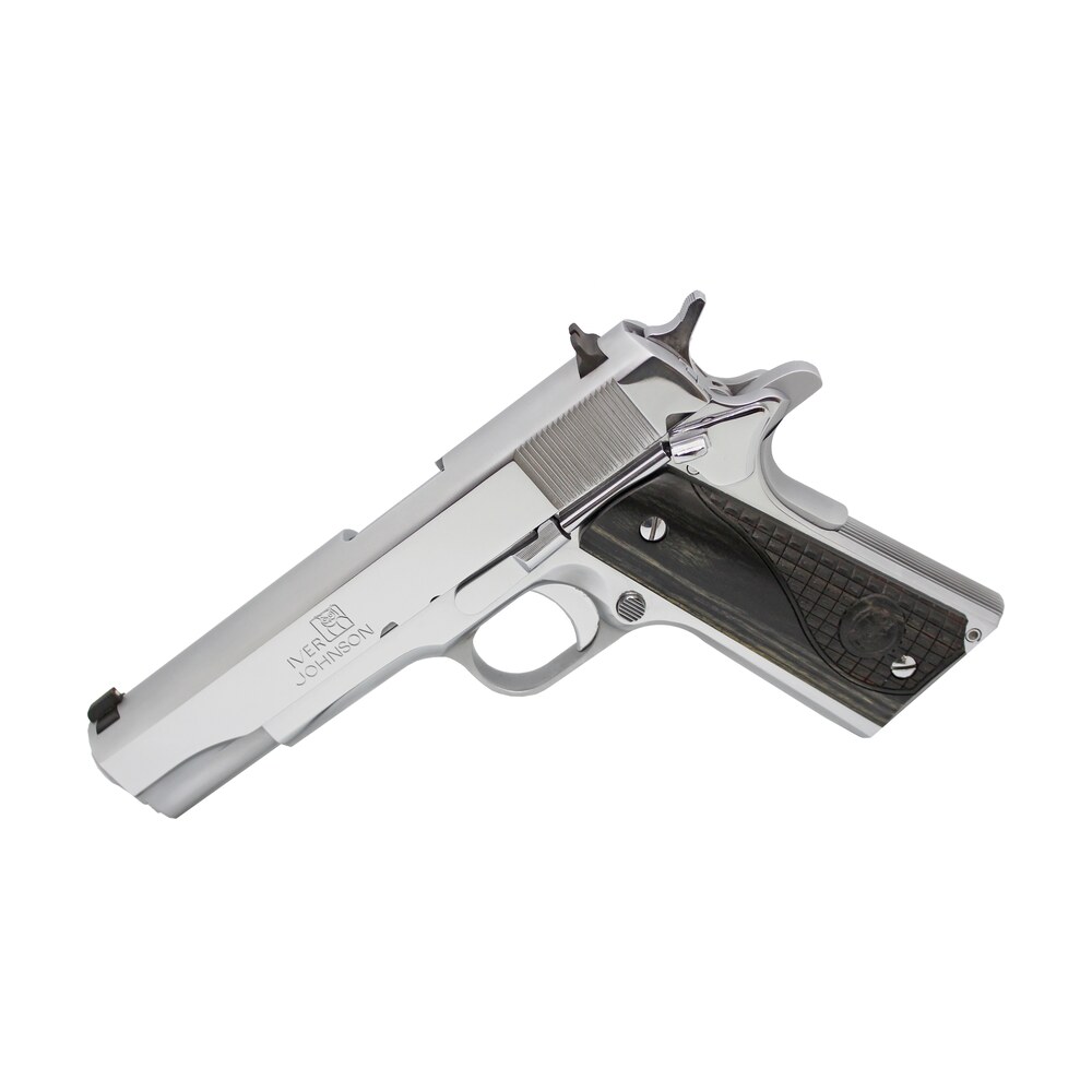 iver johnson arms 1911a138chrw 1911 a1 government 70 series 38 super 9+1 5" bright polish chrome serrated steel slide & frame w/beavertail, black dual textured diamondwood grip, right hand Iver Johnson Arms 1911A138CHRW 1911 A1 Government 70 Series 38 Super 9+1 5" Bright Polish Sports South item 111725