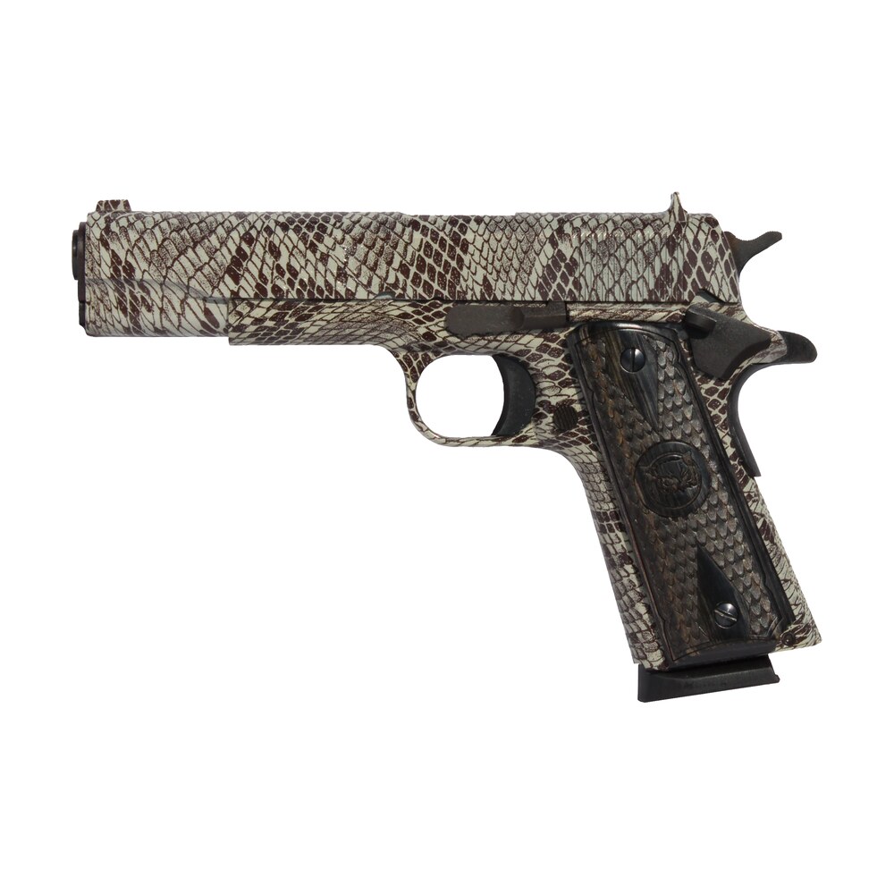 iver johnson arms 1911a1copperhead 1911 a1 copperhead 45 acp 8+1 5" black steel barrel, tan snakeskin hydrographic serrated steel slide & frame w/beavertail, black snakeskin diamondwood grip Iver Johnson Arms 1911A1COPPERHEAD 1911 A1 Copperhead 45 ACP 8+1 5" Black Steel Sports South item 111728