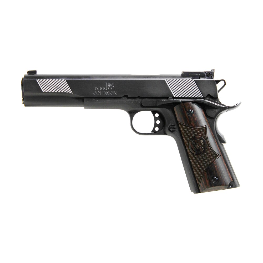 iver johnson arms eaglexl45 eagle xl deluxe full size frame 45 acp 8+1 6" steel barrel, matte blued serrated steel slide & frame w/beavertail, diamondwood walnut w/integrated logo grip, right hand Iver Johnson Arms EAGLEXL45 Eagle XL Deluxe Full Size Frame 45 ACP 8+1 6" Steel Sports South item 111735