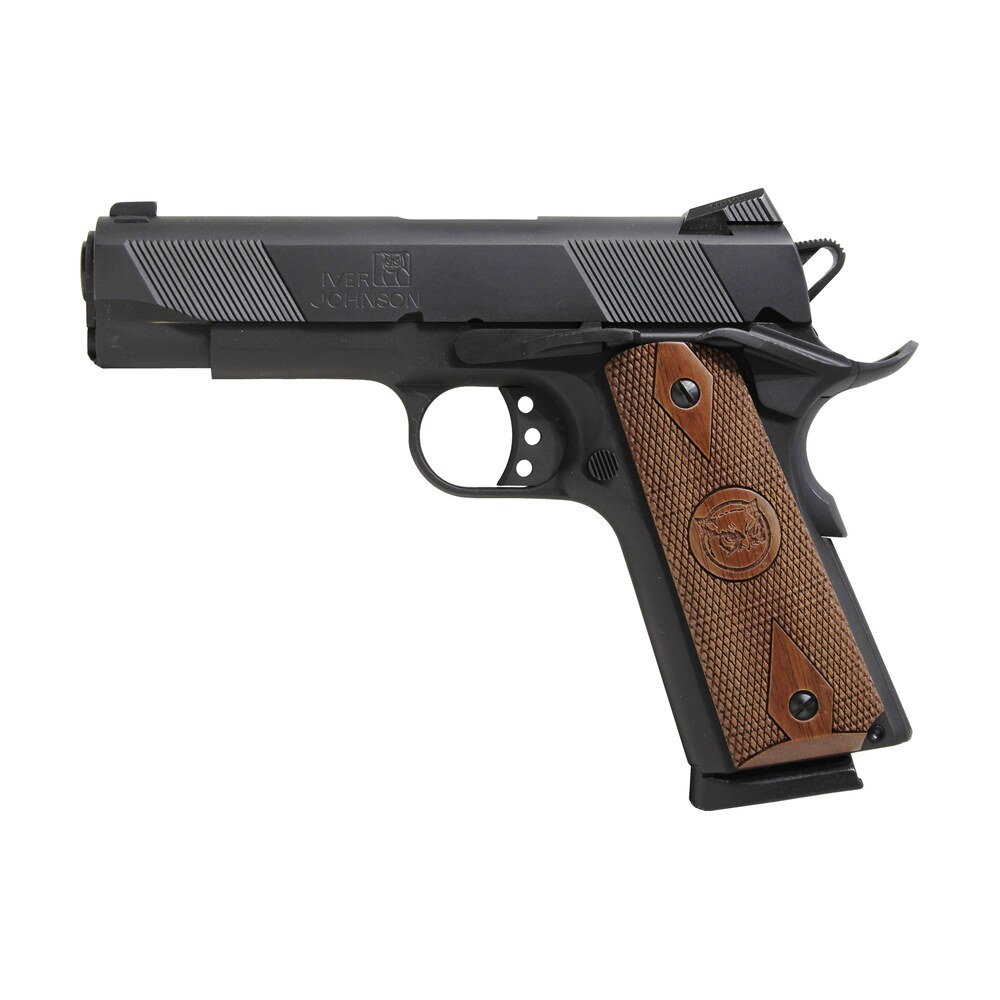 iver johnson arms hawk hawk commander 45 acp 8+1 4.25" black steel barrel, matte black serrated steel slide & frame w/beavertail. checkered double diamond walnut grip Iver Johnson Arms HAWK Hawk Commander 45 ACP 8+1 4.25" Black Steel Sports South item 111743